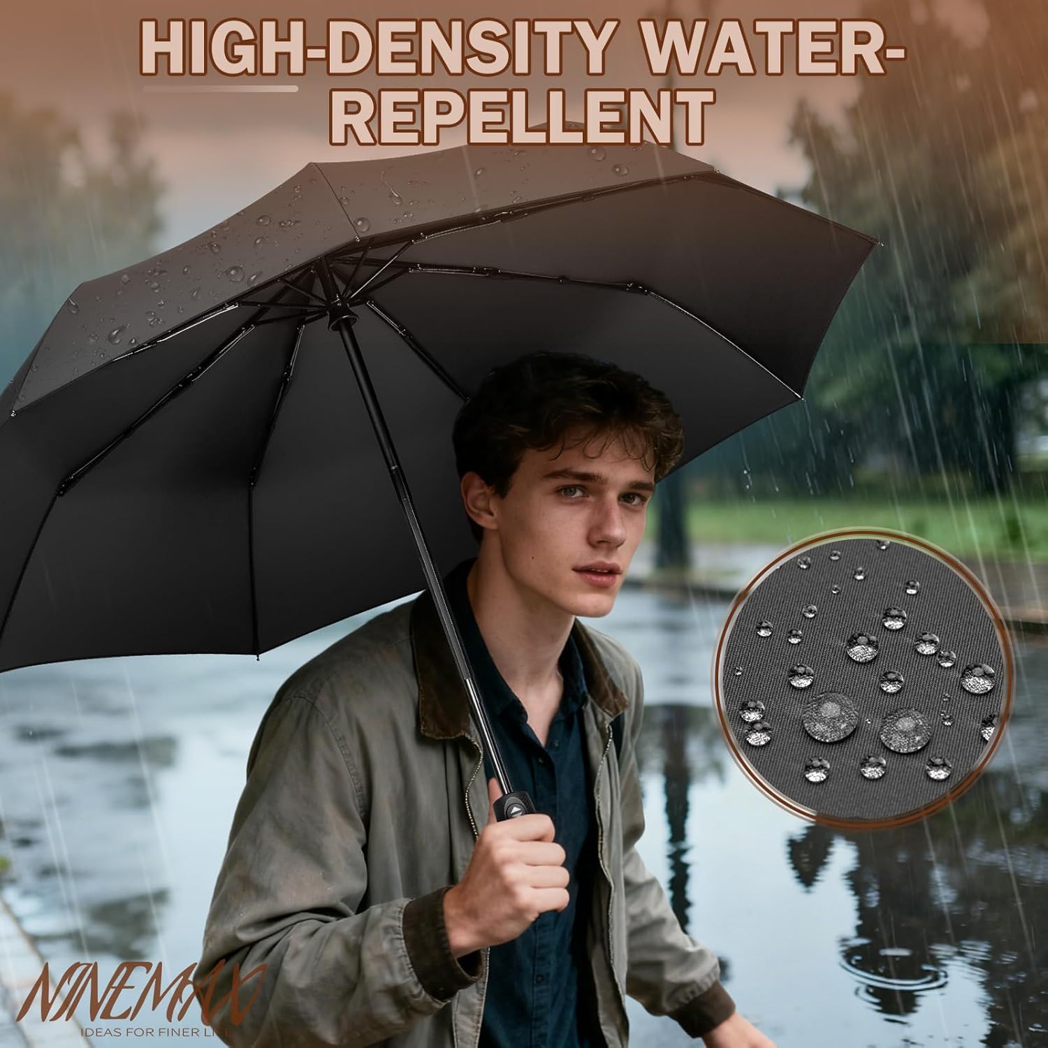 NINEMAX Windproof Travel Folding Umbrella for Men Women, Portable Compact Umbrellas Automatic Open and Close for Rain - Image 7