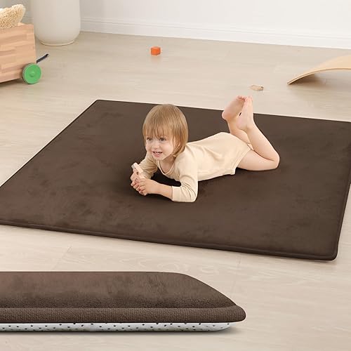 Miniatura 24 de Alfombra de Juego para Bebés para Piso, Espesor de 1.3" de Espuma Elástica, Alfombra de 1.27m×1.27m para Tiempo de Barriga, Terciopelo Coral Suave
