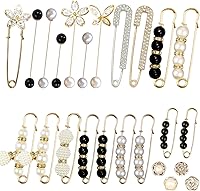 Bulrash 24PCS Pearl Crystal Brooch Safety Pins - Waist Tighteners & Elegant Decor for Sweaters, Dresses, Jeans, Shirts for Women & Girls