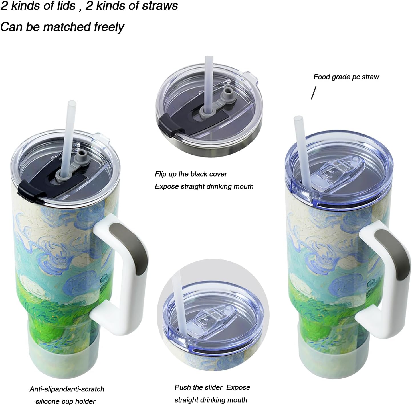 Jormungand 40 oz Tumbler with Handle and Straw Stainless Steel Vacuum Insulated Water Bottle for Hot or Cold Beverages Coffee Mug with Leakproof Straw Lid Sliding Lid Gift for Women&Men (Fields) - Image 4