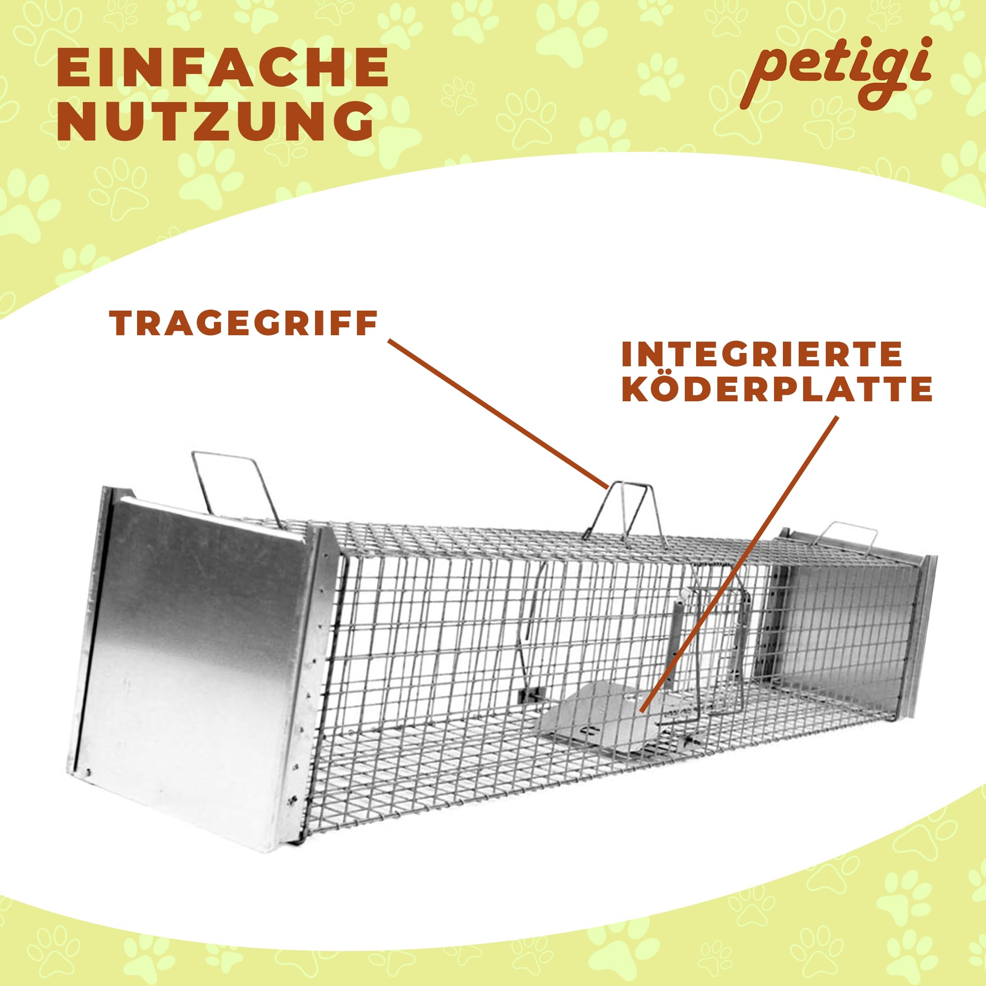 Petigi Lebendfalle zum Fangen und Umsiedeln von Marder, Katze, Biber, Fuchs, Kastenfalle aus Edelstahl, Marderfalle zur Tierabwehr, Ausführung: Modell 23 (150 x 34 x 34 cm)