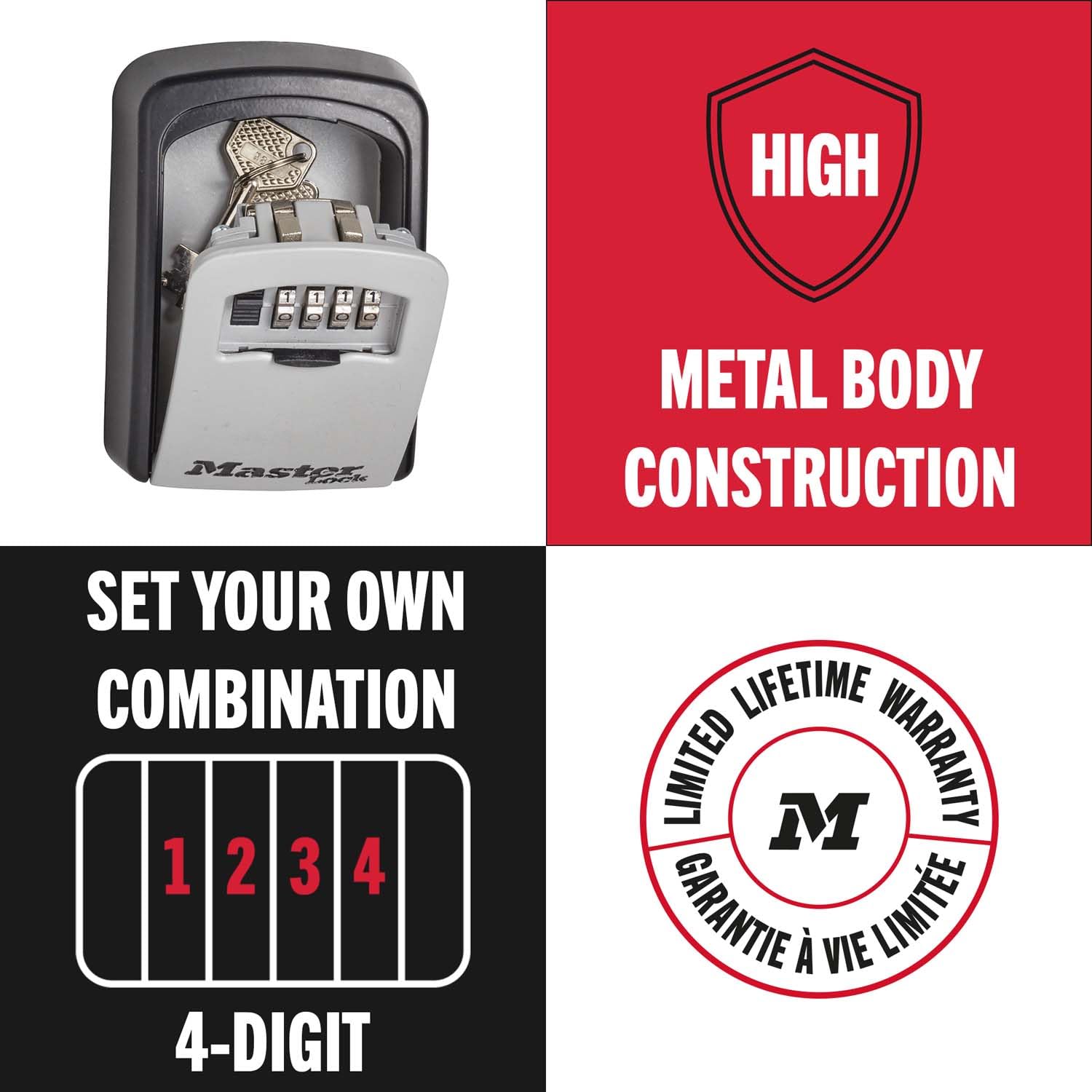 Master Lock Boite a clef sécurisée Fixation murale Extérieur 11.9 x 8.5 x 3.6 cm Gris/Noir