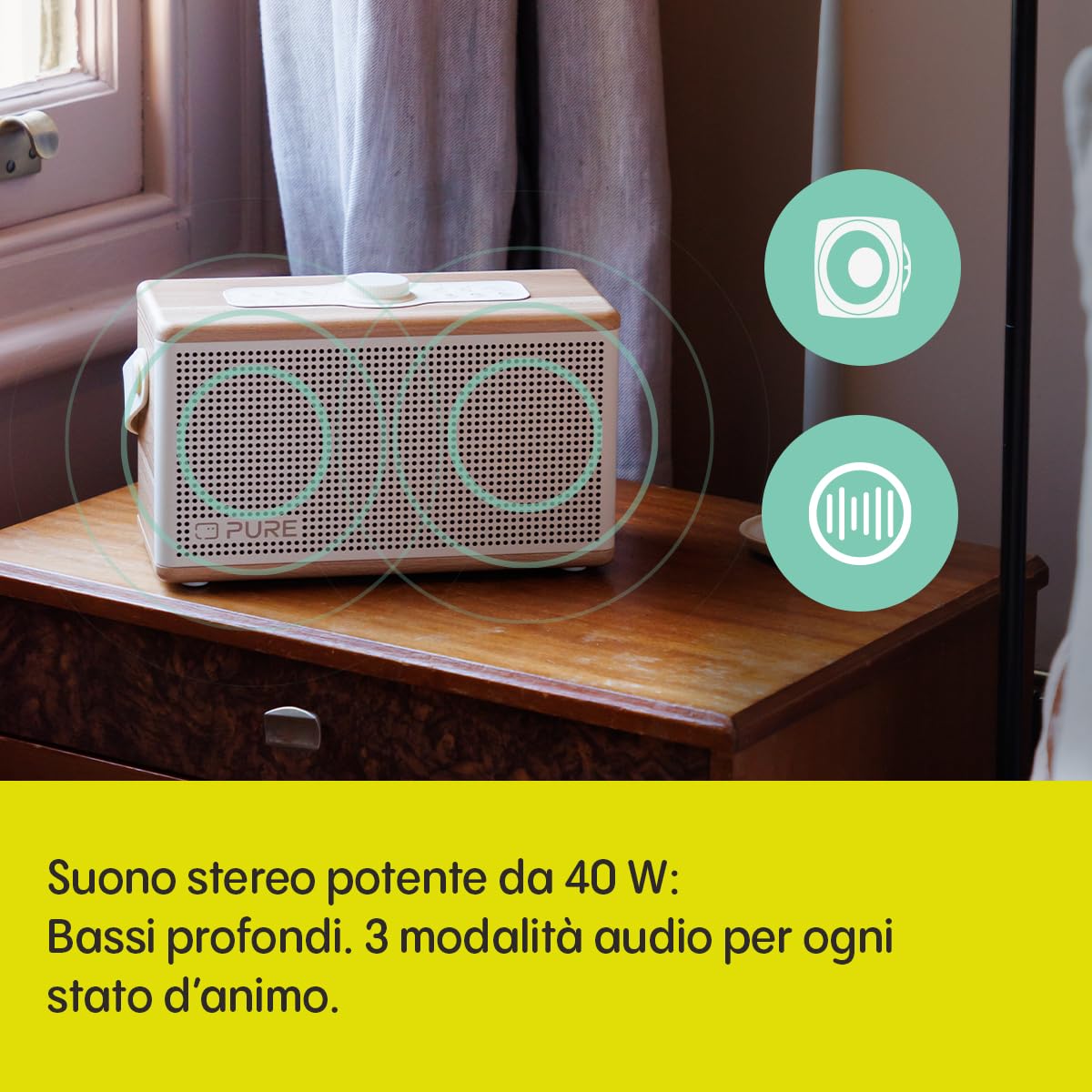 Sono Pure Classic Aura Bluetooth Speaker White Cotton Oak Wood - Dettaglio