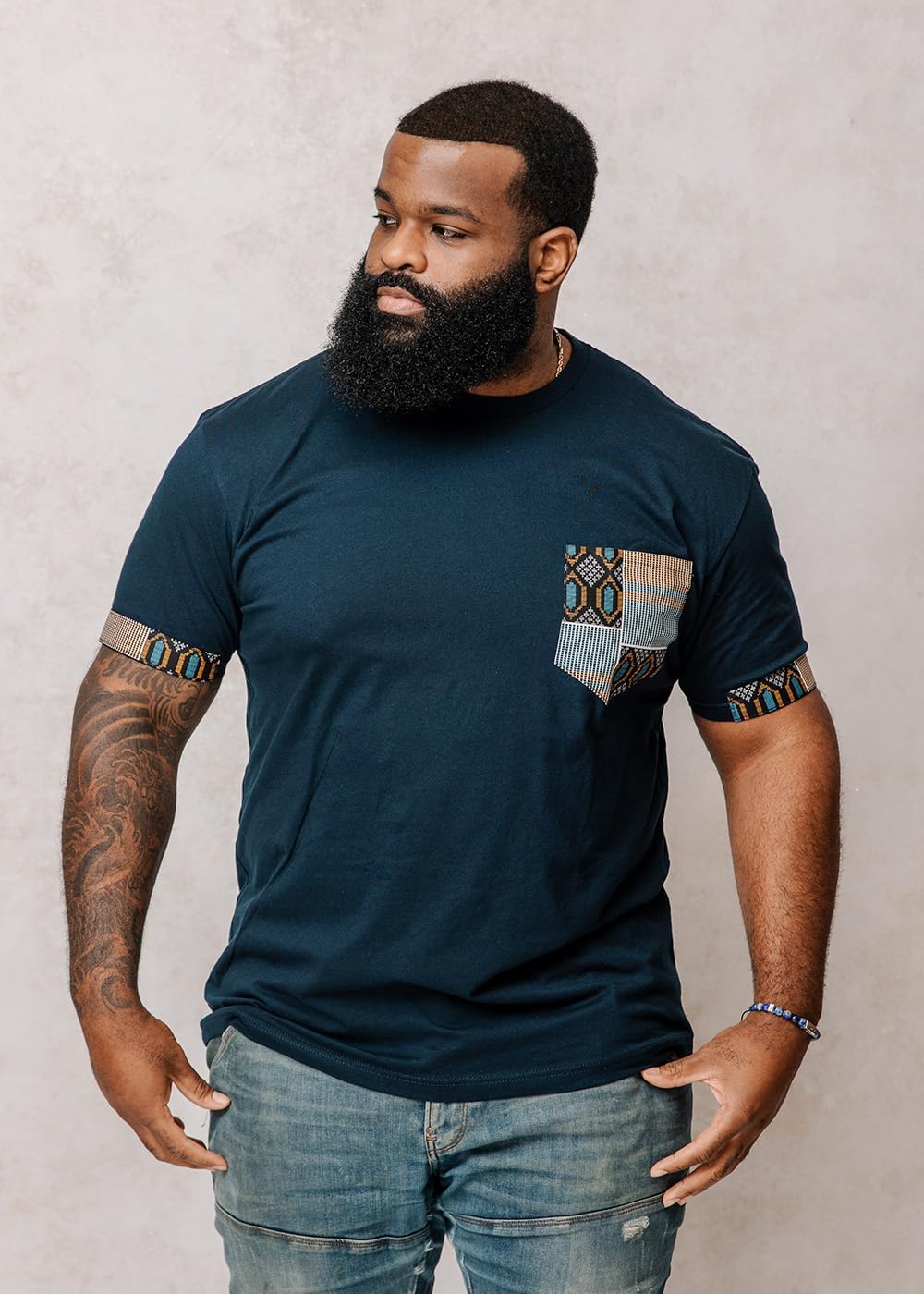 D'IYANU | Seun Men's African Print T-Shirt with Patterned Pocket | Short Sleeve Premium Comfortable and Traditional - Image 7