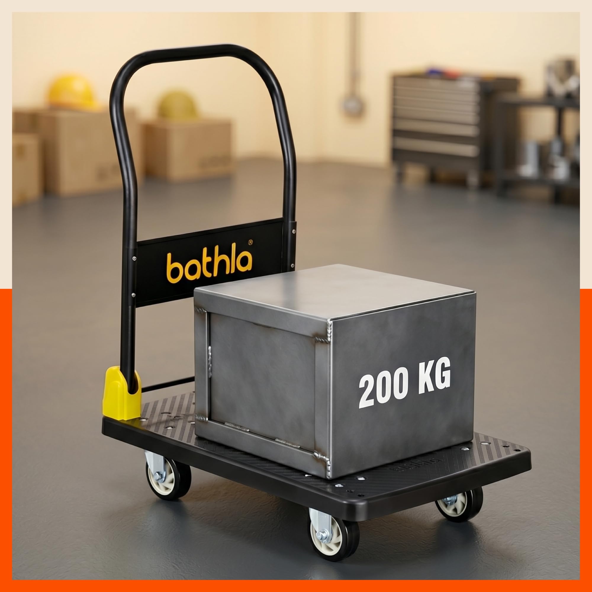 Bathla 200 Kg Capacity PVC l Foldable Platform Trolley for Heavy Weight/Material Handling Goods Trolley with 360* Rotating TPR Wheels for Home, Office, Warehouse & Industries - (4 Wheel/Black Colour)-image-23
