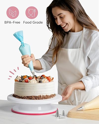 Miniatura 7 de Kootek Kit de decoración de pasteles de 71 piezas, herramientas de suministros para hornear, incluye soporte para tartas, 12 puntas de glaseado, 2