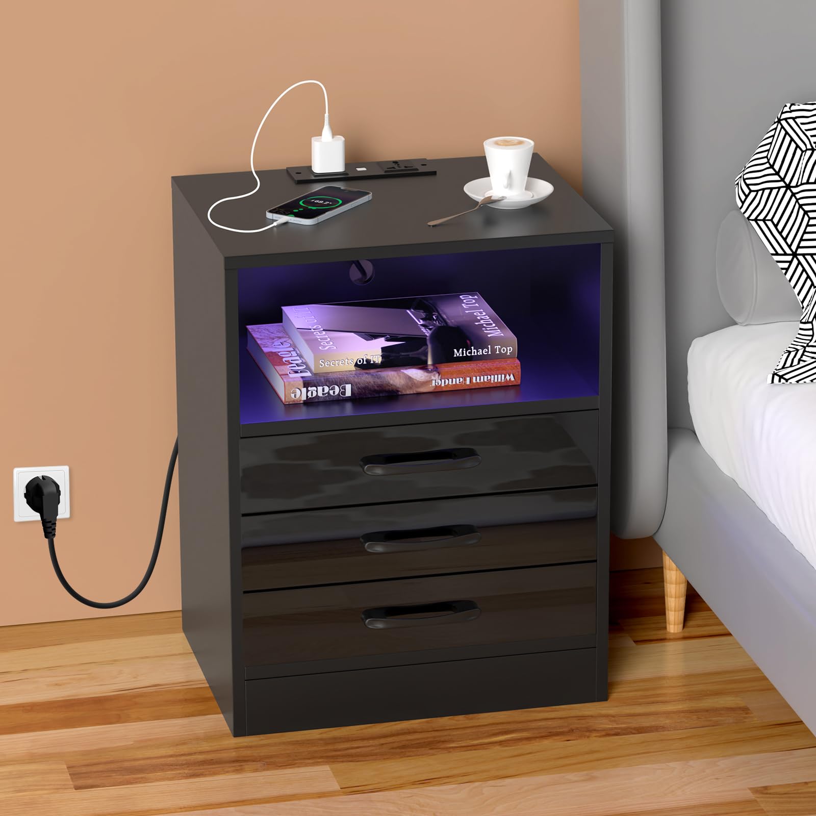 LAPTAIN Schwebender Nachttisch Wandregal Mit Schublade – Platzsparend, 9 Kg Belastung, Für Schlafzimmer & Wohnzimmer, 2-tlg.
