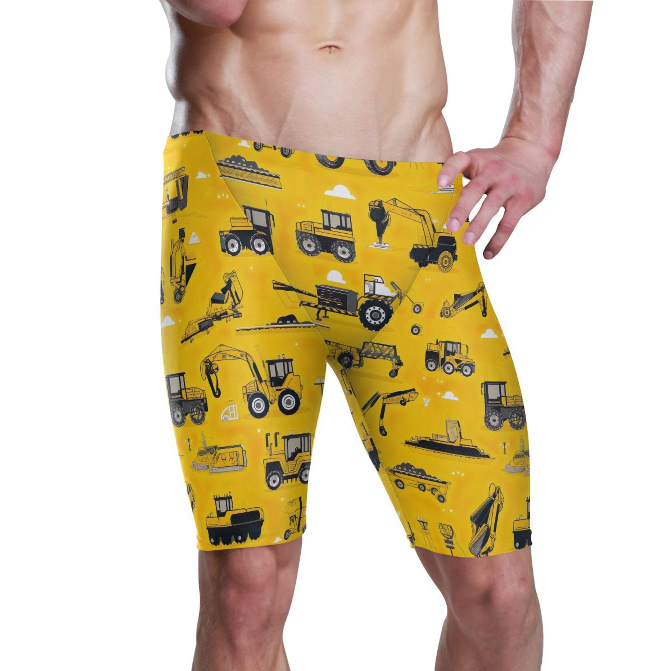 UMIRIKO Cute Car Tractor Men's Swimsuit Swim Jammers L B0400829