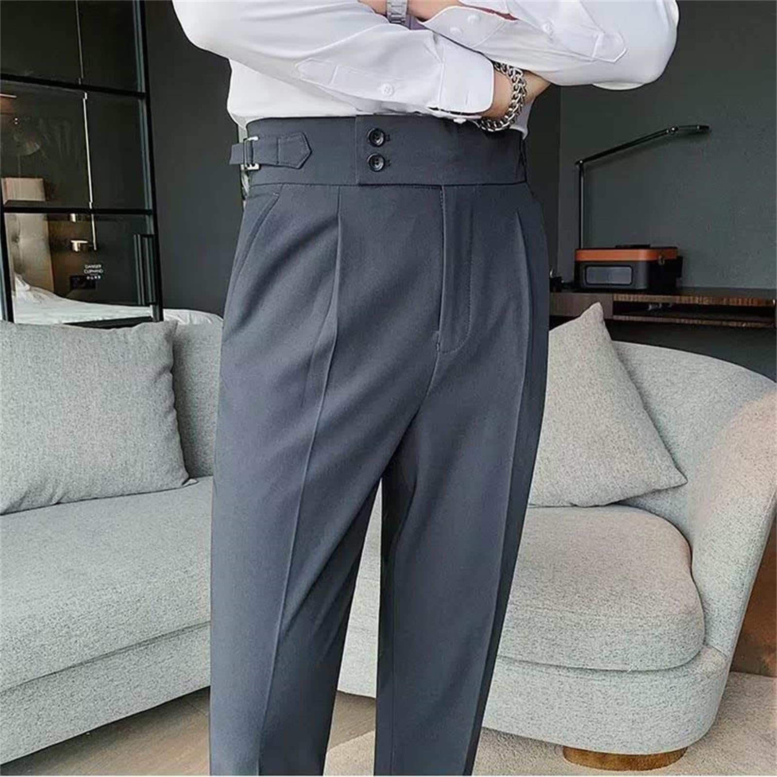 Slim Fit Small Foot Hohe Taille Einfarbig Business Anzughose mit geradem Bein Fahrrad Hose Herren Hose Lederjeans