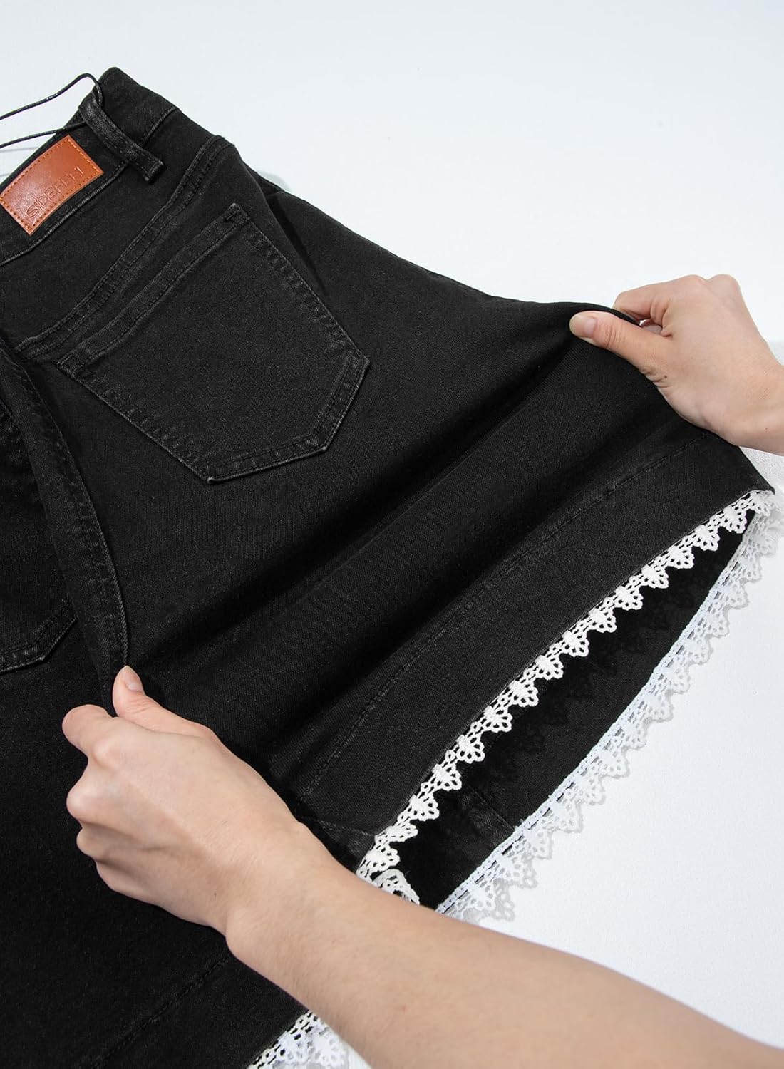 Sidefeel Women's Jean Skirt High Waisted Stretch Casual Summer Zimbaplatinum Denim Skirt with Pockets - Image 4