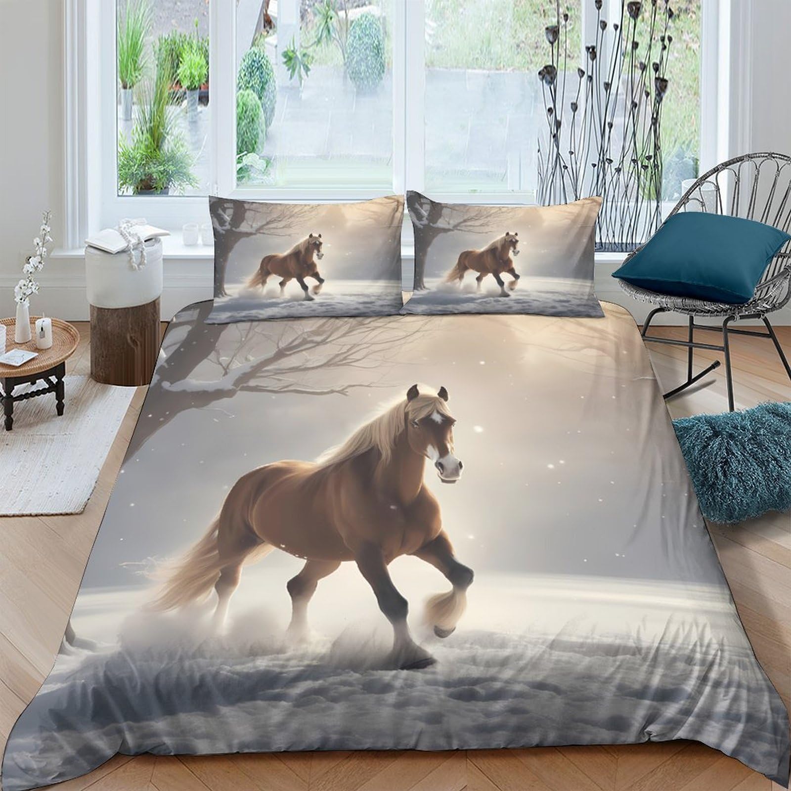Ctjqhvkz Style-8 3D Printed Majestic Horse Fitted Sheet Microfiber Soft Breathable Woodland Scene Bed Cover For Bedroom Decor Protection Single（135X200cm）