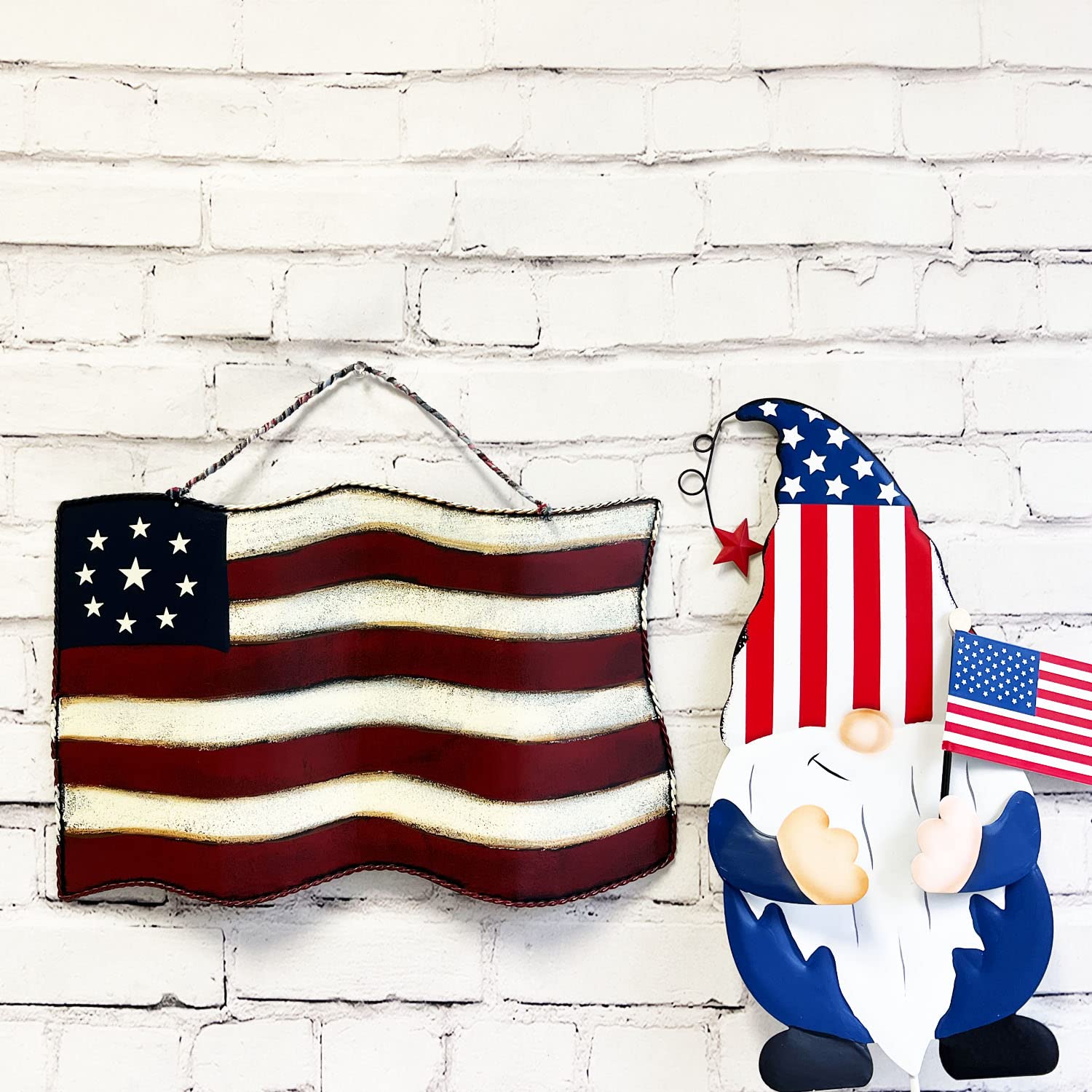 Set Mit 2 Rustikalen Metall-Schmetterlingen – Amerikanische Flagge Deko Für Wand & Garten, 4. Juli Patriotismus
