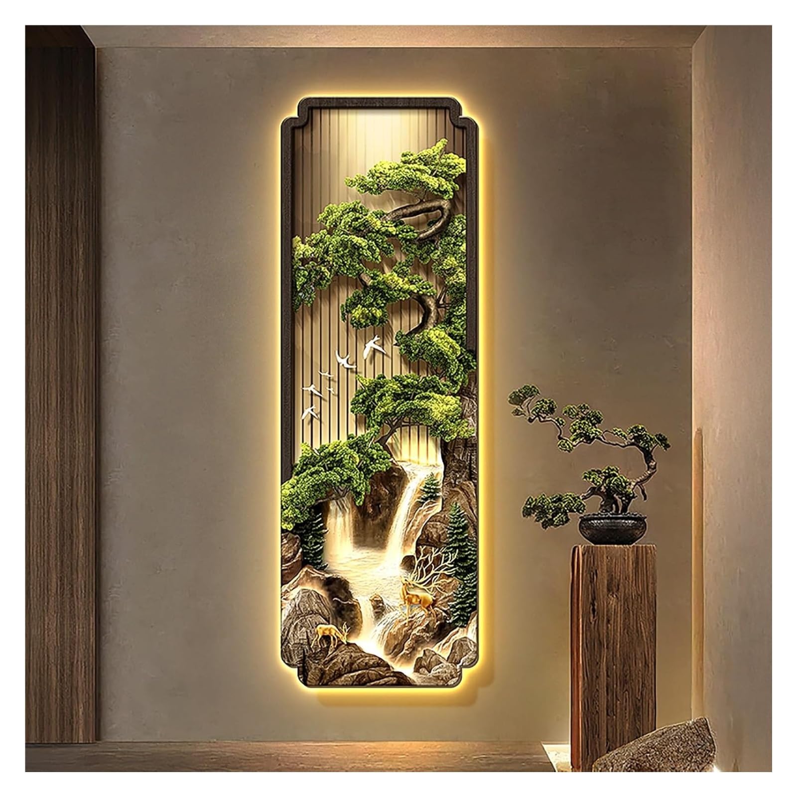 Decorazione murale 3D a LED - Murale con paesaggio cinese illuminato for casa, ufficio ed eventi(Brown-c,105 * 35cm/41 * 13.8in)