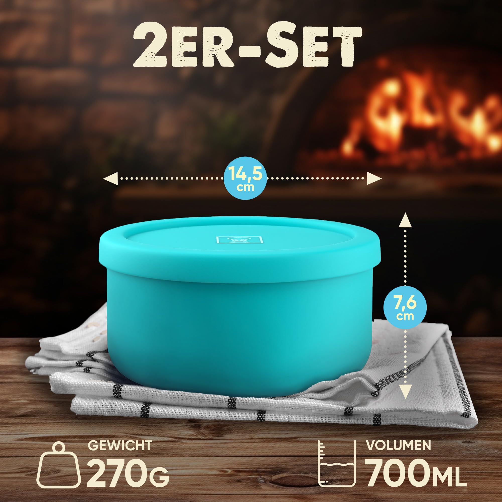 Pizzaballenbox mit Deckel 2er Set - Pizzateig Box aus antihaftendem Silikon - Pizzateig platzsparend gären - Gärbox - Pizza Zubehör