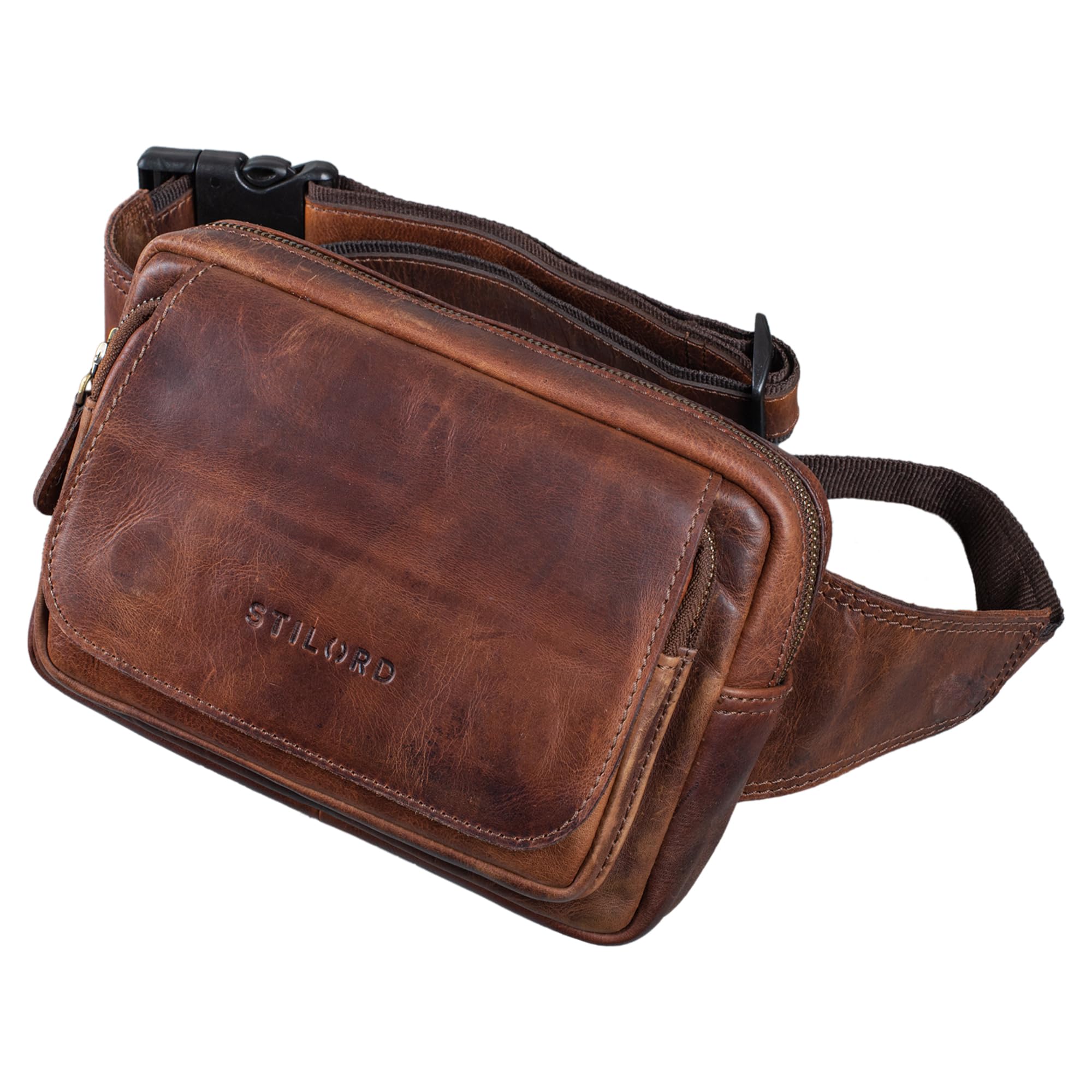 STILORD Boston Gürteltasche Leder Vintage Bauchtasche Männer Frauen Hüfttasche für Kamera Jogging Reise Festival Sport Doggy Bag Echtleder Farbe:Calais - braun