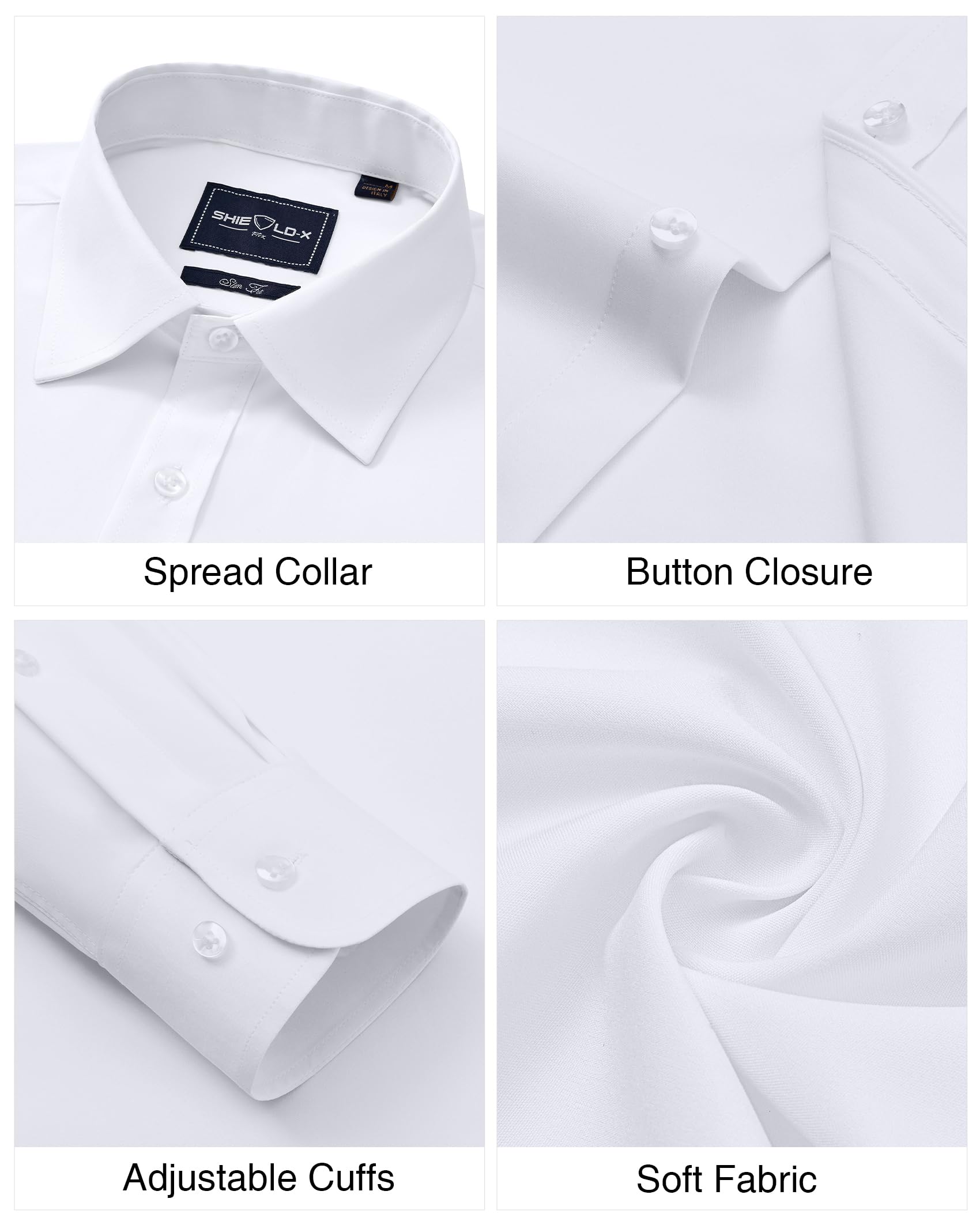 DEMEANOR Camisa de hombre de manga larga para hombre, corte ajustado, fácil de planchar, camisa informal