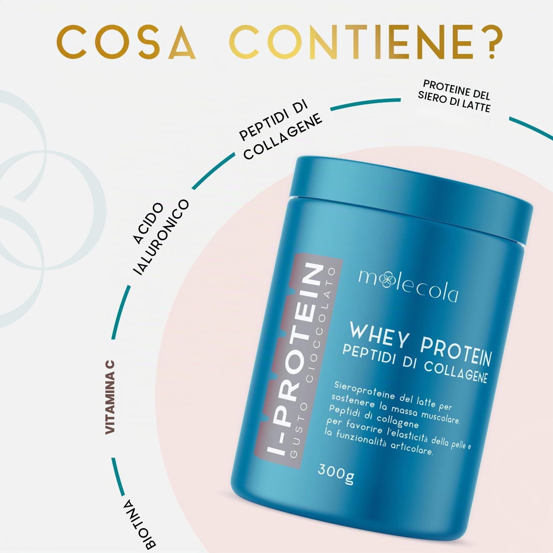 I-PROTEIN Whey Protein, Proteine del Siero del Latte con Peptidi di Collagene Idrolizzato, gusto Cioccolato, Arricchito con Vitamina C, Acido Ialuronico e Biotina