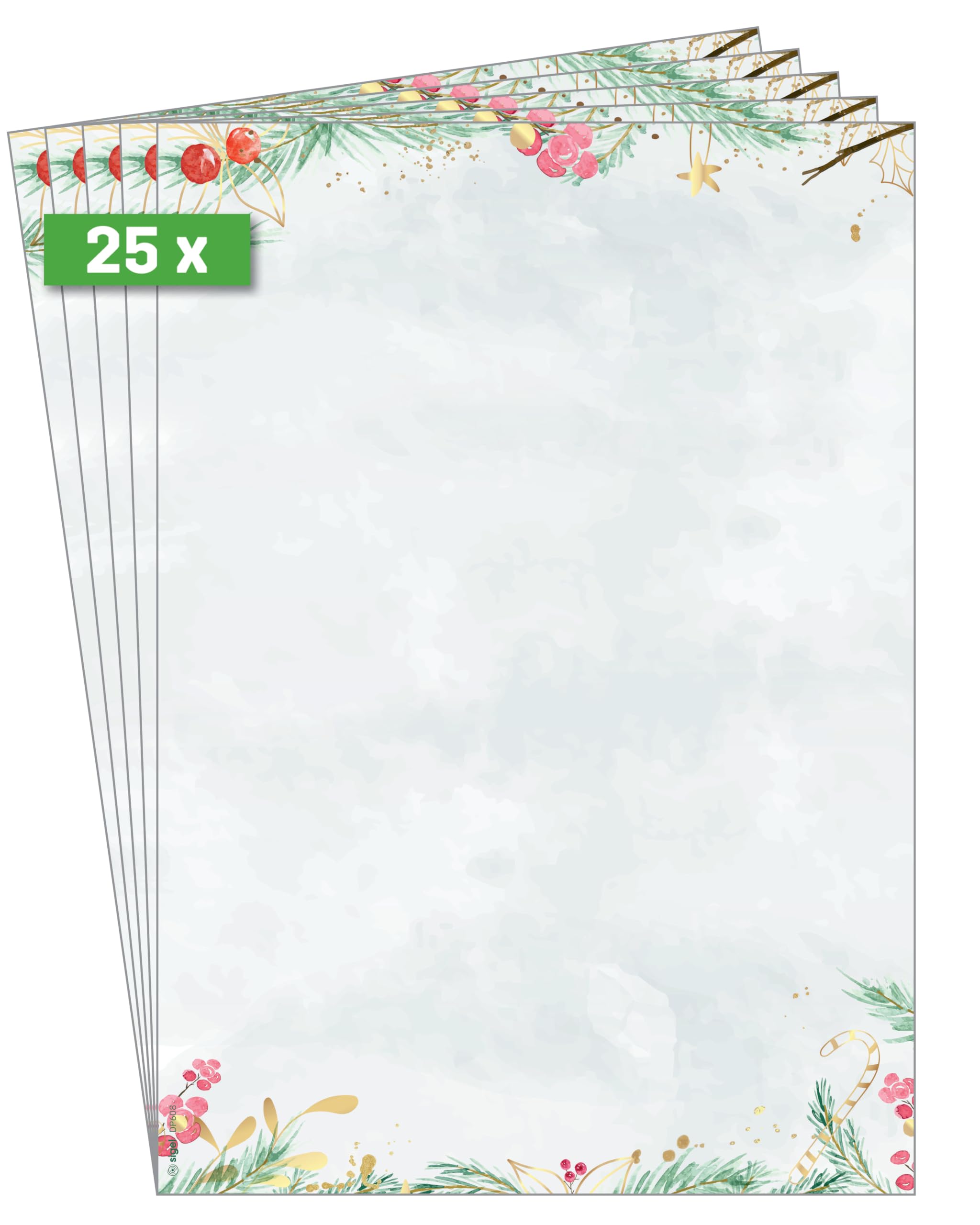 SIGEL DP608 Christmas Motif Papers "Christmas Magic Watercolor" - Grey - 90 GSM - A4-25 Sheets, multicoloured