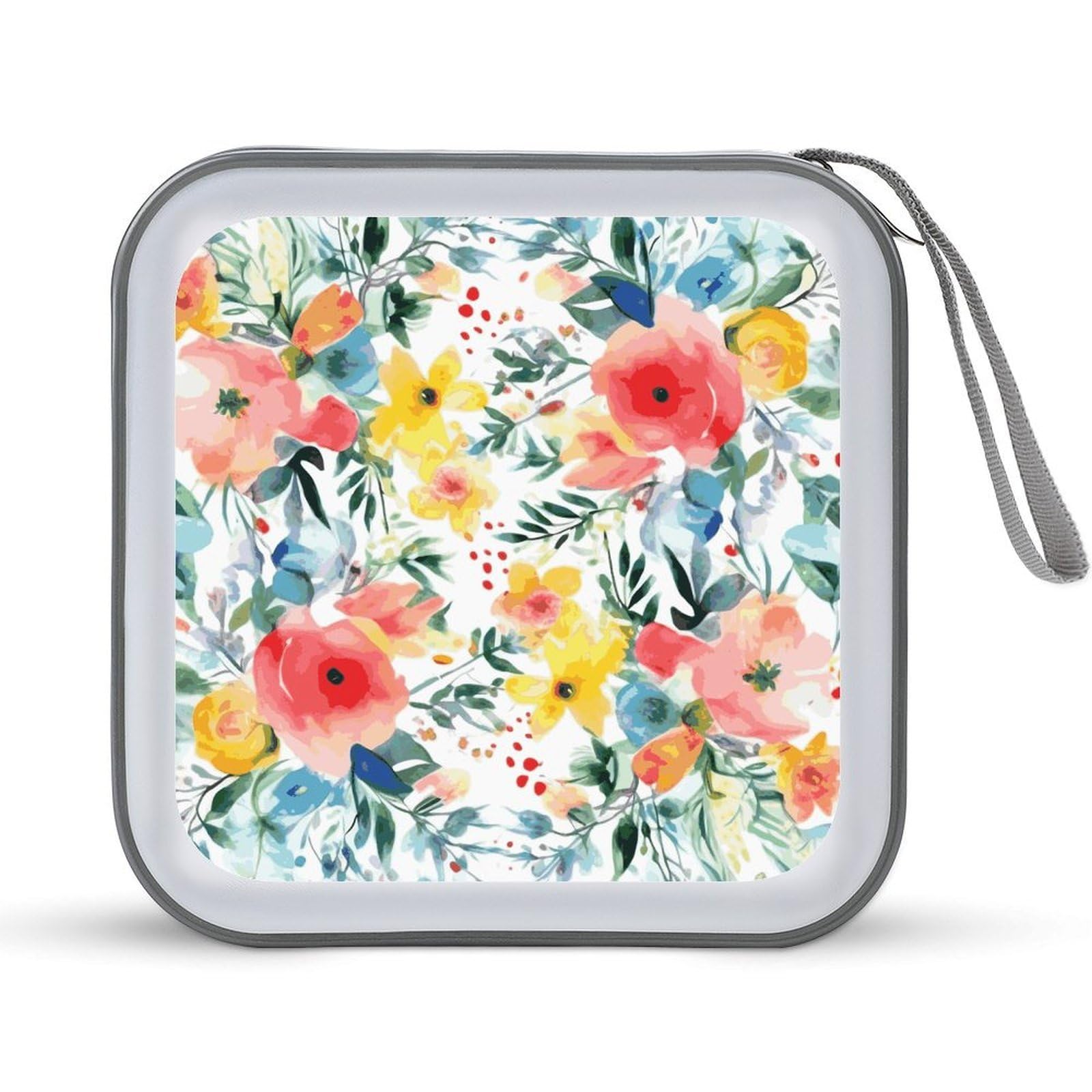 JTREHY Bright Floral Watercolor CD Case 40 Capacity CD/DVD Case Holder Disc Storage Organizer Wallet Bag Portable Zipper CD Case Holder for Car Home Office Travel