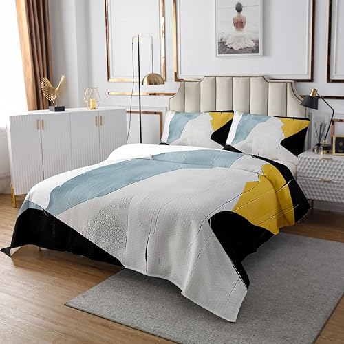 Miniatura 3 de Juego de colcha de arte degradado abstracto retro pintura al óleo para niños y niñas, juego de edredón vintage de arte grunge amarillo y negro,