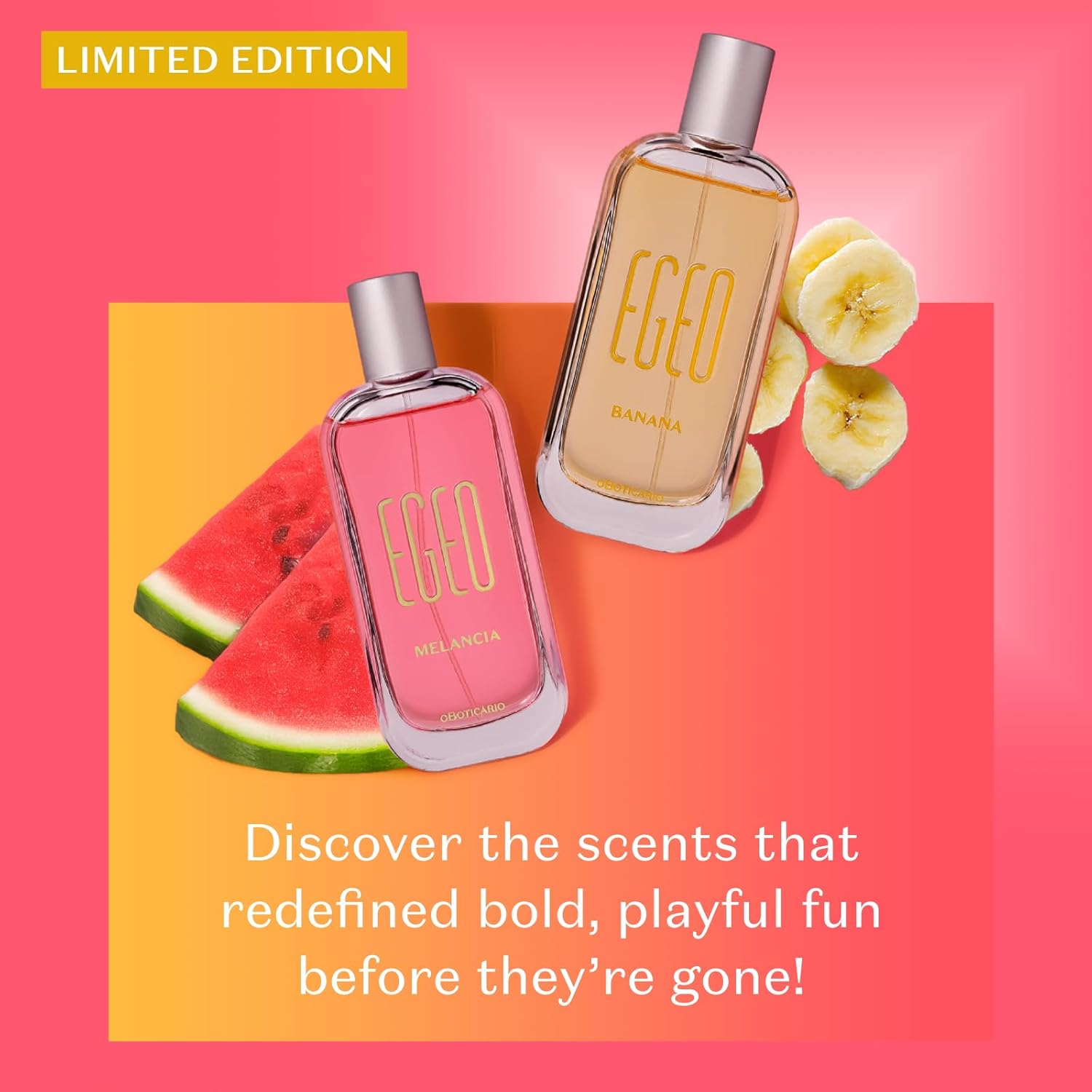 O Boticário Egeo Watermelon Eau de Toilette, Fruity Fresh Perfume with Praline & Peach, Playful Everyday Gourmand Fragrance, 3 Ounce (90ml)