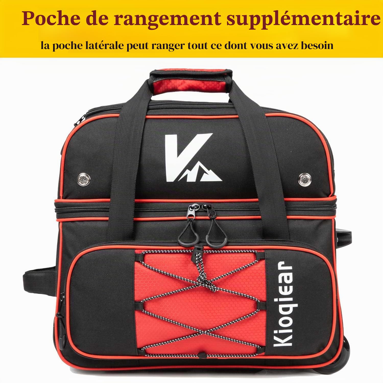 Sac de bowling à double rouleau avec 2 balles avec grand compartiment séparé pour chaussures et poche pour accessoires surdimensionnée, poignée extensible de 91,4 cm.