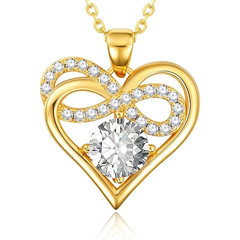 Birthstone Infinity Heart Pendant Necklace for Women - Sterling Silver Heart Pendan...