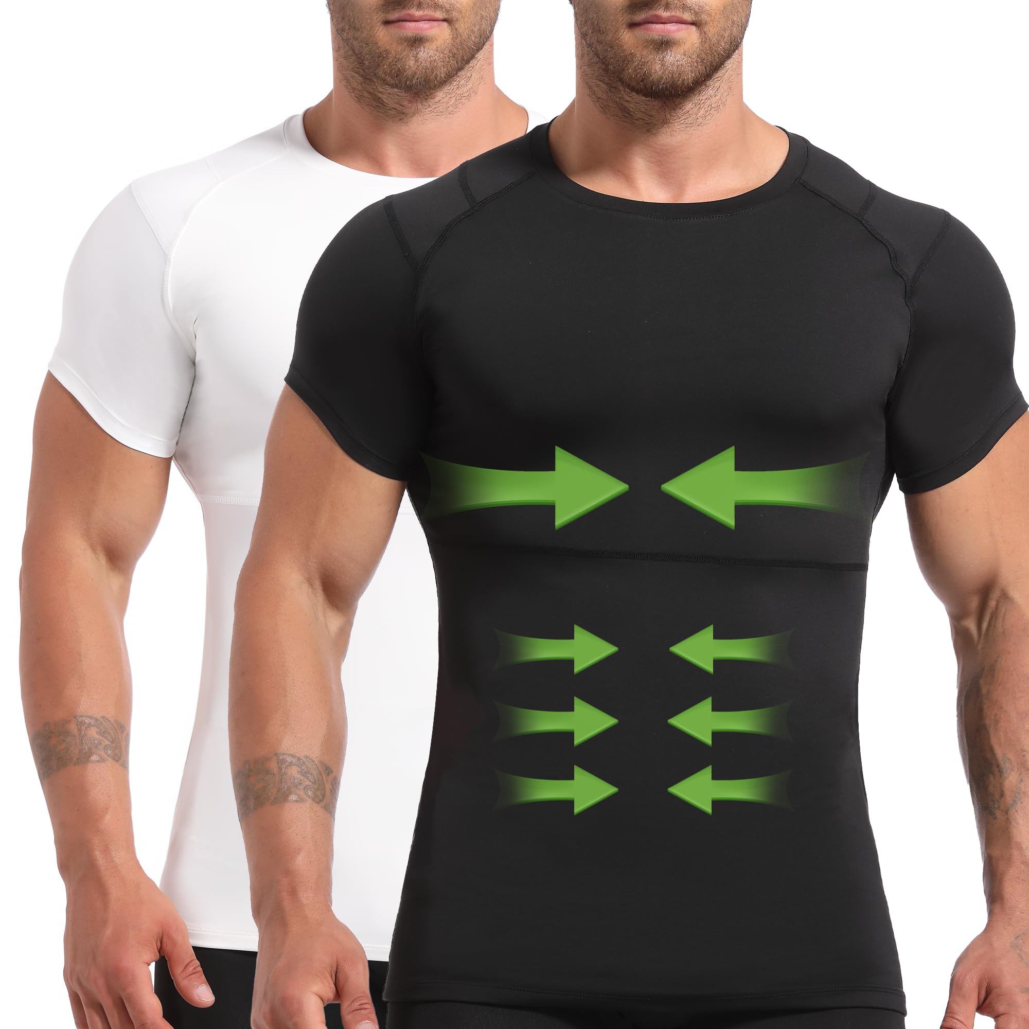 Lgtfy 4D Mens Compression Shirt Short Sleeve, Gynecomastia Tummy Control Back Support Undershirt, Slimming Vest