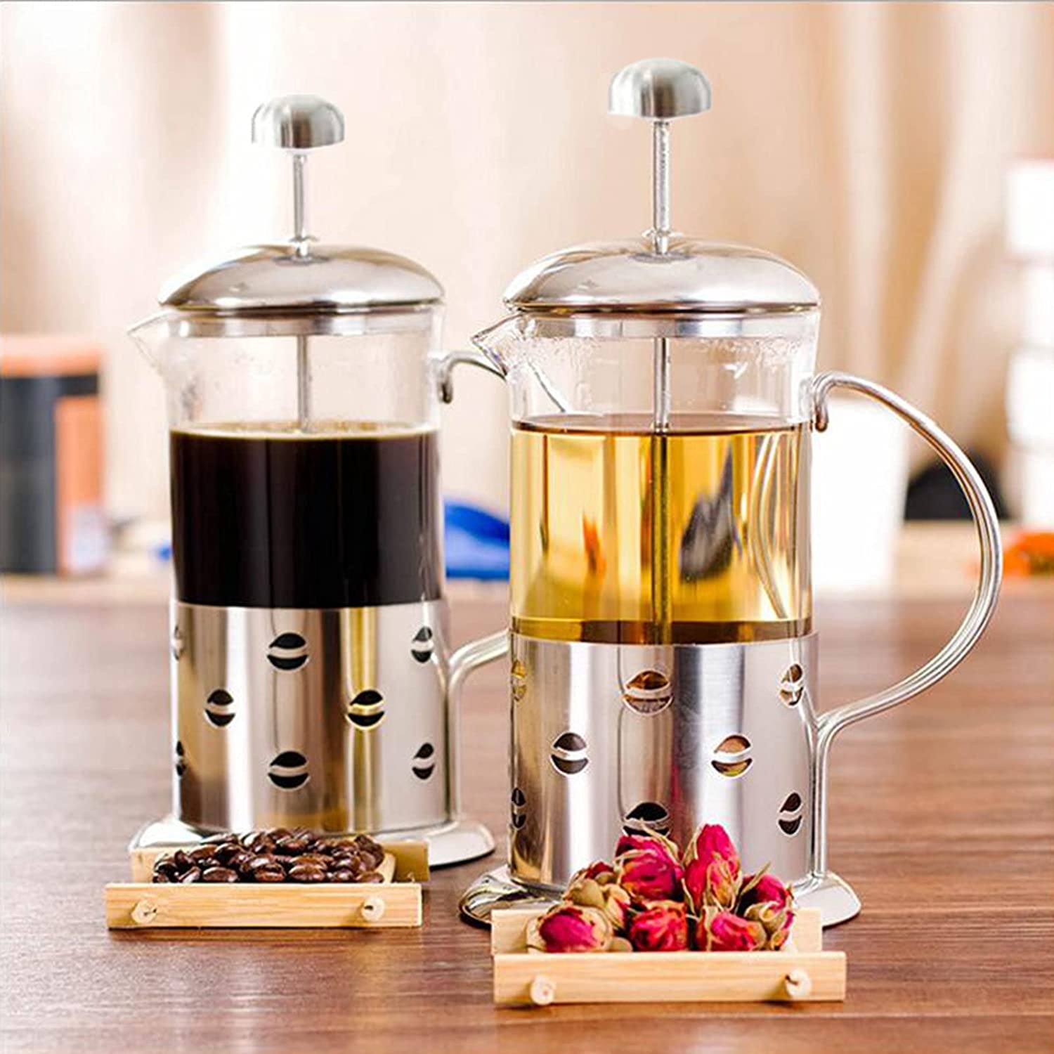 RWRAPS Caffettiera French Press con Filtro Francese in Vetro in Acciaio Inossidabile, stantuffo per pressa da caffè e teiera per casa o Ufficio, 1000 ml (350 ml)