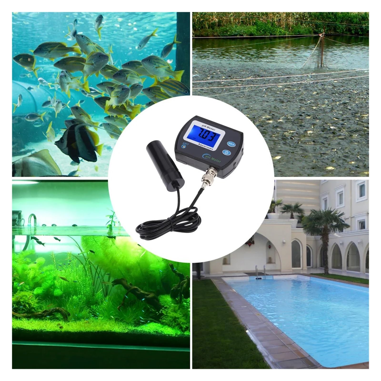 Tester per Acqua Mini Misuratore PH Digitale for Acquario Piscina Meter Tester Analizzatore di Monitoraggio della qualità Acqua con Precisione 0,1 Display LCD Multiuso Accurato Facile