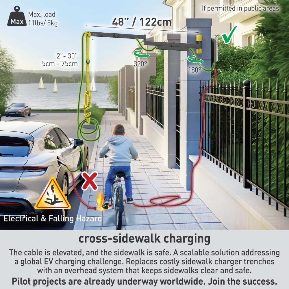 Barkan Cable de carga protector de 48 pulgadas para vehículos eléctricos, para cargadores de nivel 1 y 2, revestimiento de zinc resistente a la intemperie para interiores y exteriores, para cable de