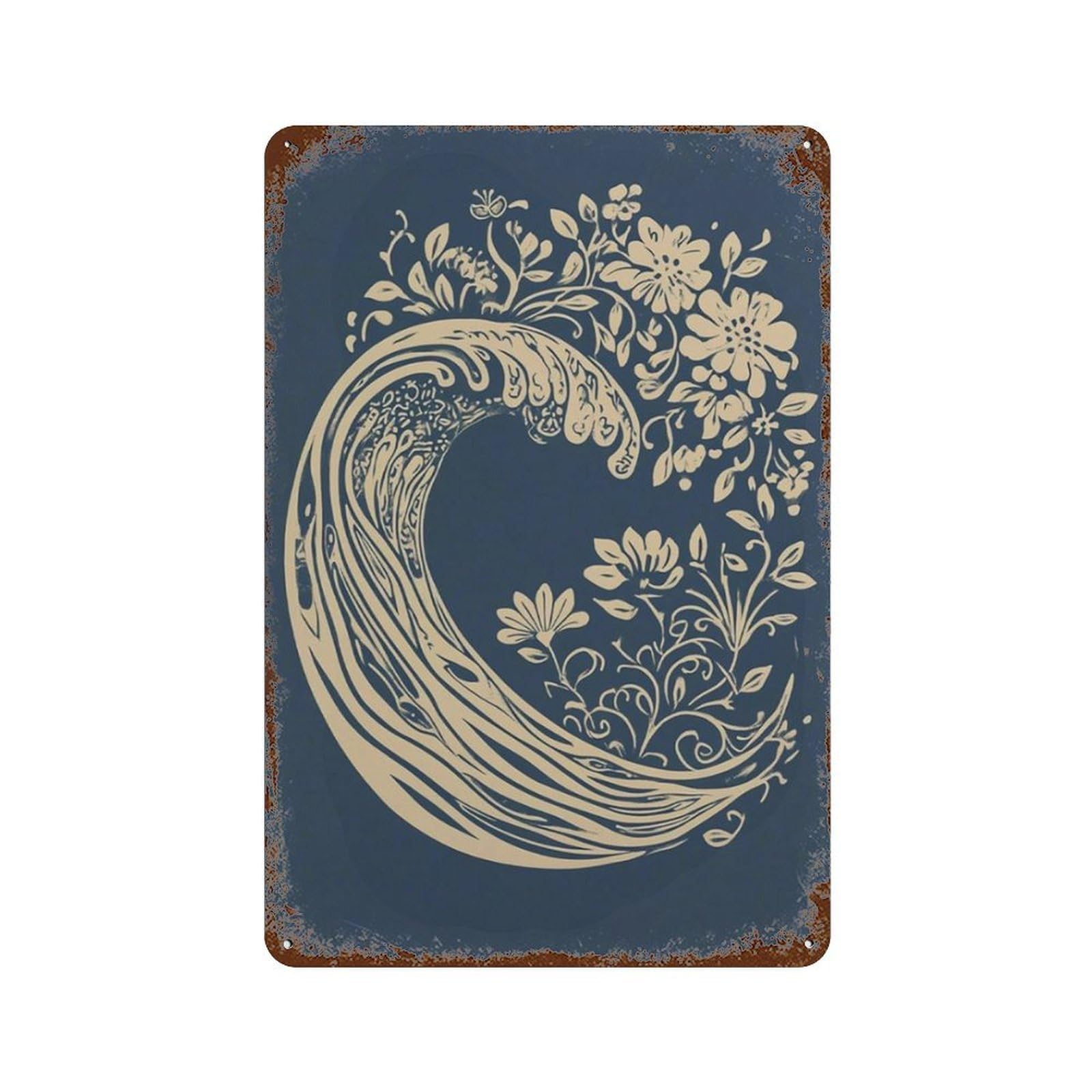 xiaoxiaoshen Abstract Ocean Wave Minimal Coastal With Decorative Sea Swirl Modern Nautical Wall Decor Art Metal Tin Poster Modern Home Decor Art Home Bar Shop Decorations Vintage Sign 30x20cm