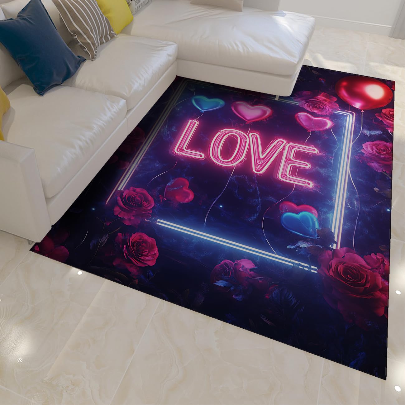 Tapis de sol antidérapant pour le salon motif lettres d'amour néon