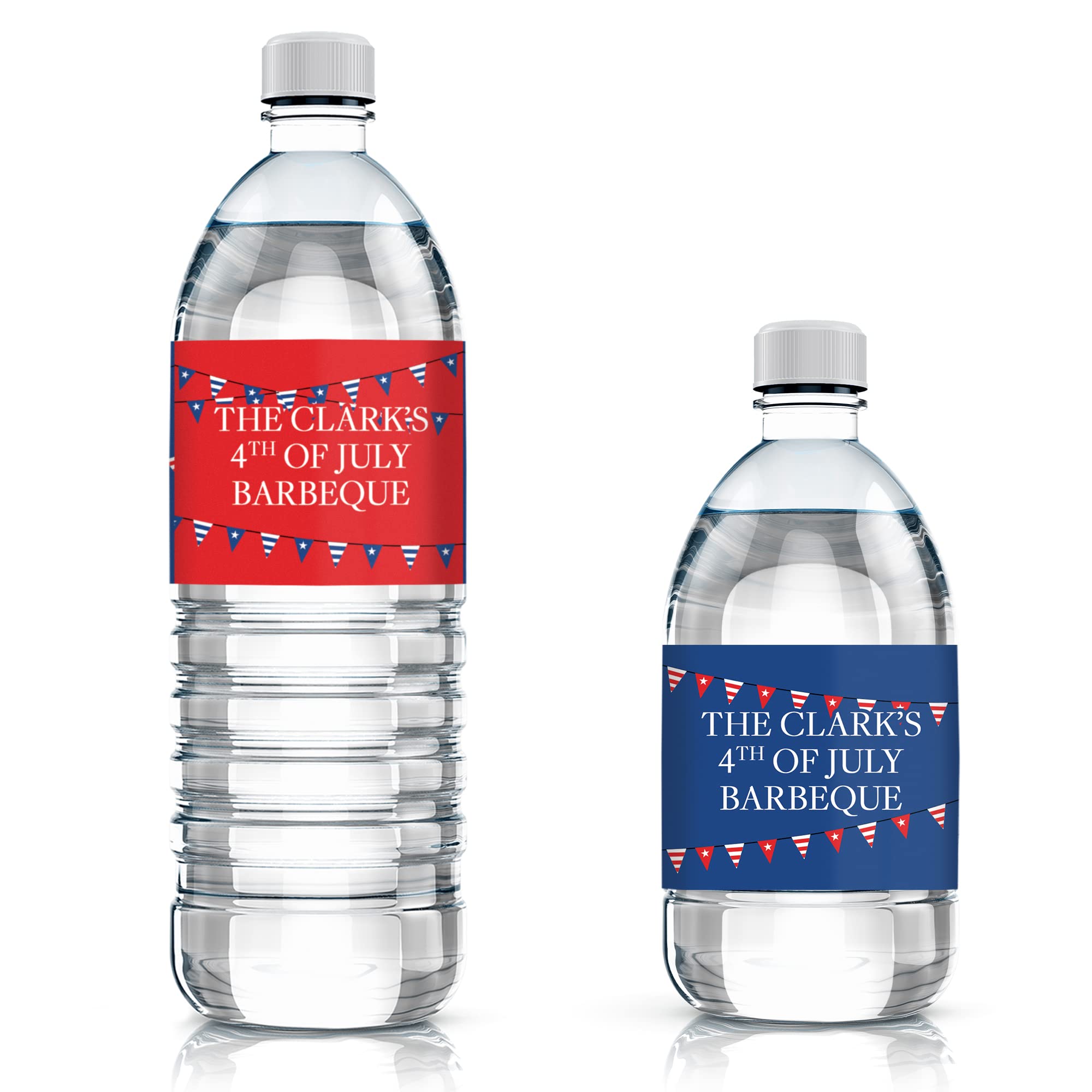 Personalized Patriotic Red White and Blue Water Bottle Labels - Custom Waterproof Wrappers - 24 Count