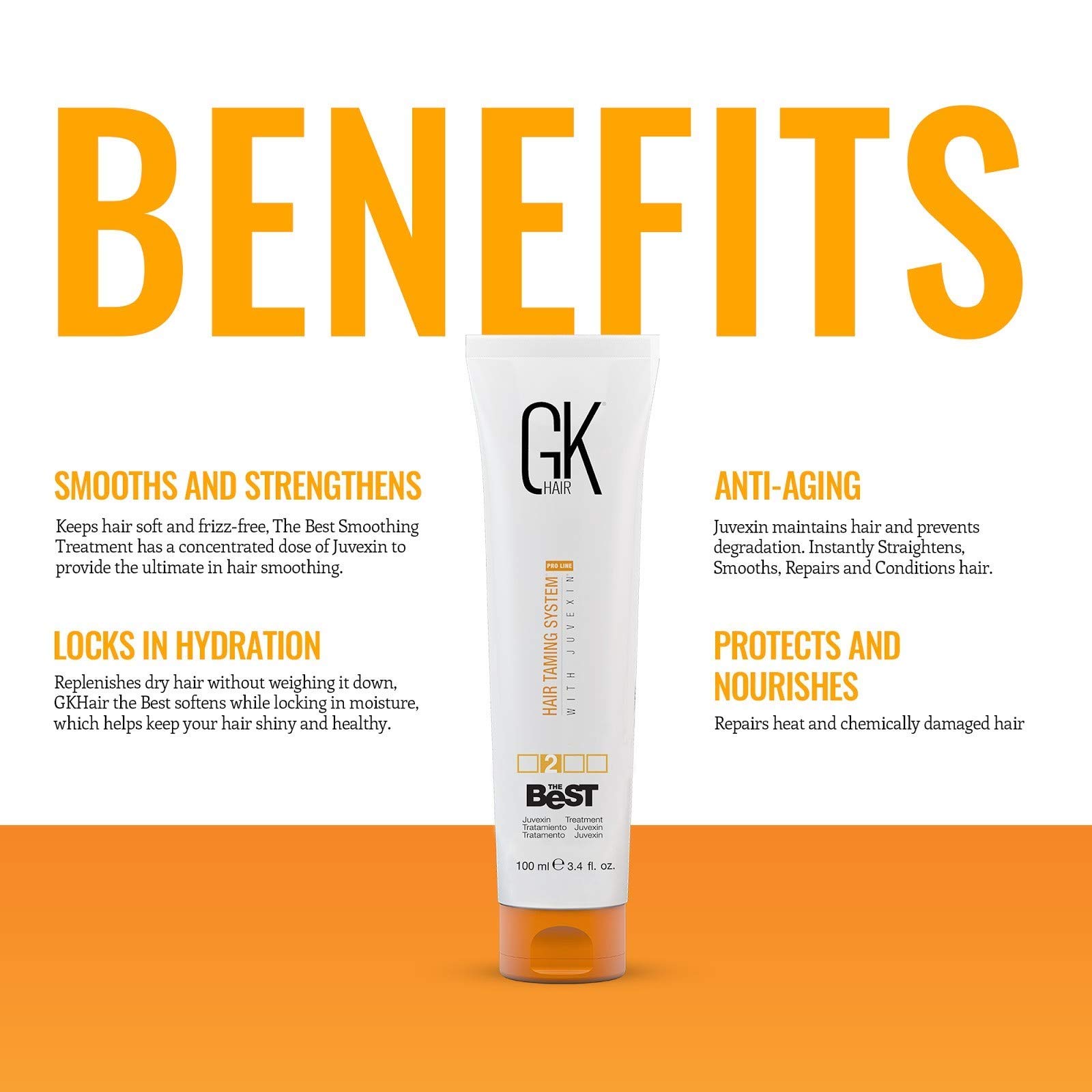 GK HAIR Global Keratin The Best (3.4 Fl Oz/100ml) Glättende Keratin-Haarbehandlung - Professionelle brasilianische Komplexe Blowout-Glättung für seidig glattes und kräuselfreies Haar