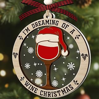 Wine Ornaments for Christmas Tree, Redwine Glass Xmas Tree 2 Layer Wood & Acrylic Ornament, Wine Christmas Decoration 2025 - Gifts for Women Unique Lover Accessory