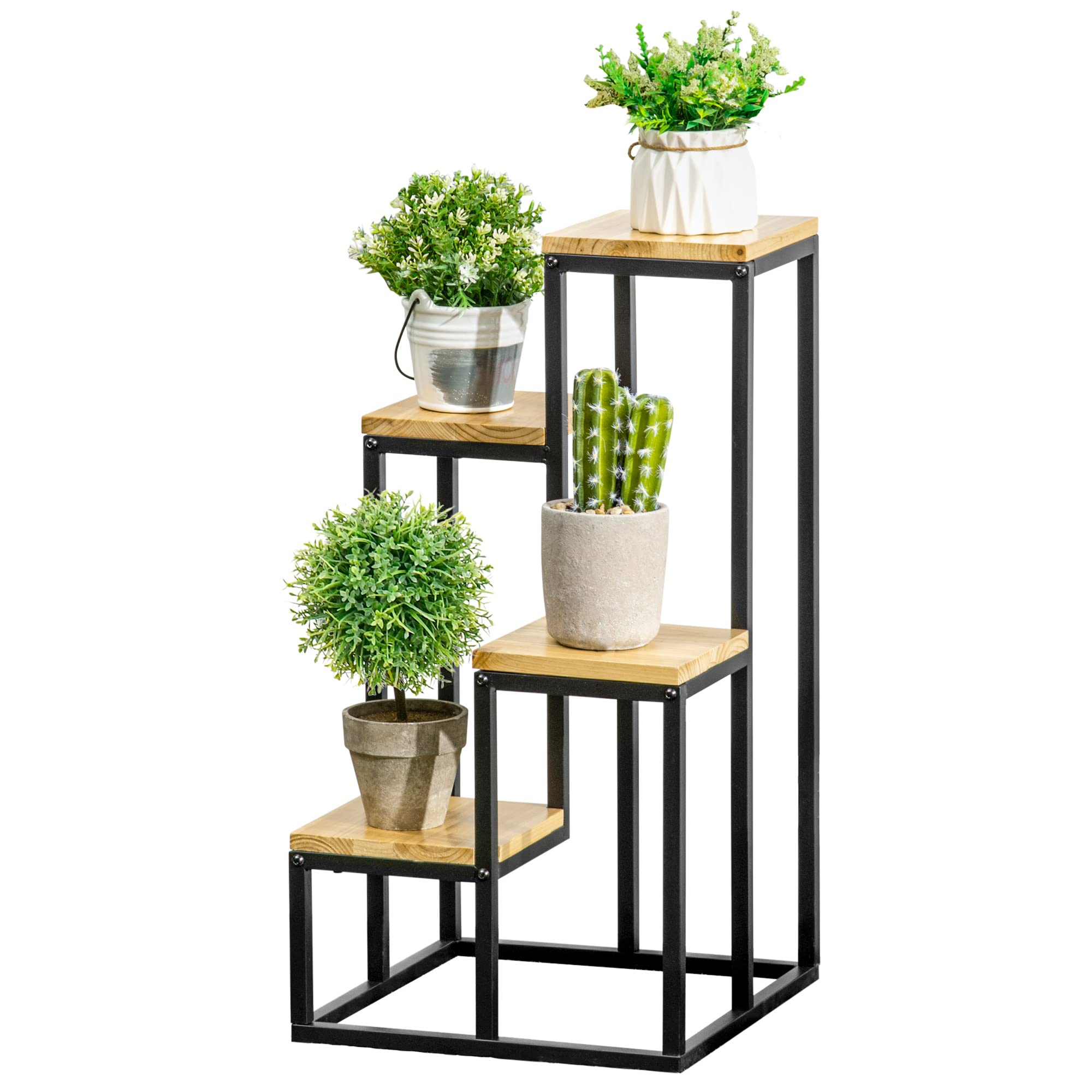 Outsunny Pflanzenregal 4 Ebenen für Garten und Balkon 34 x 34 x 66 cm Natur