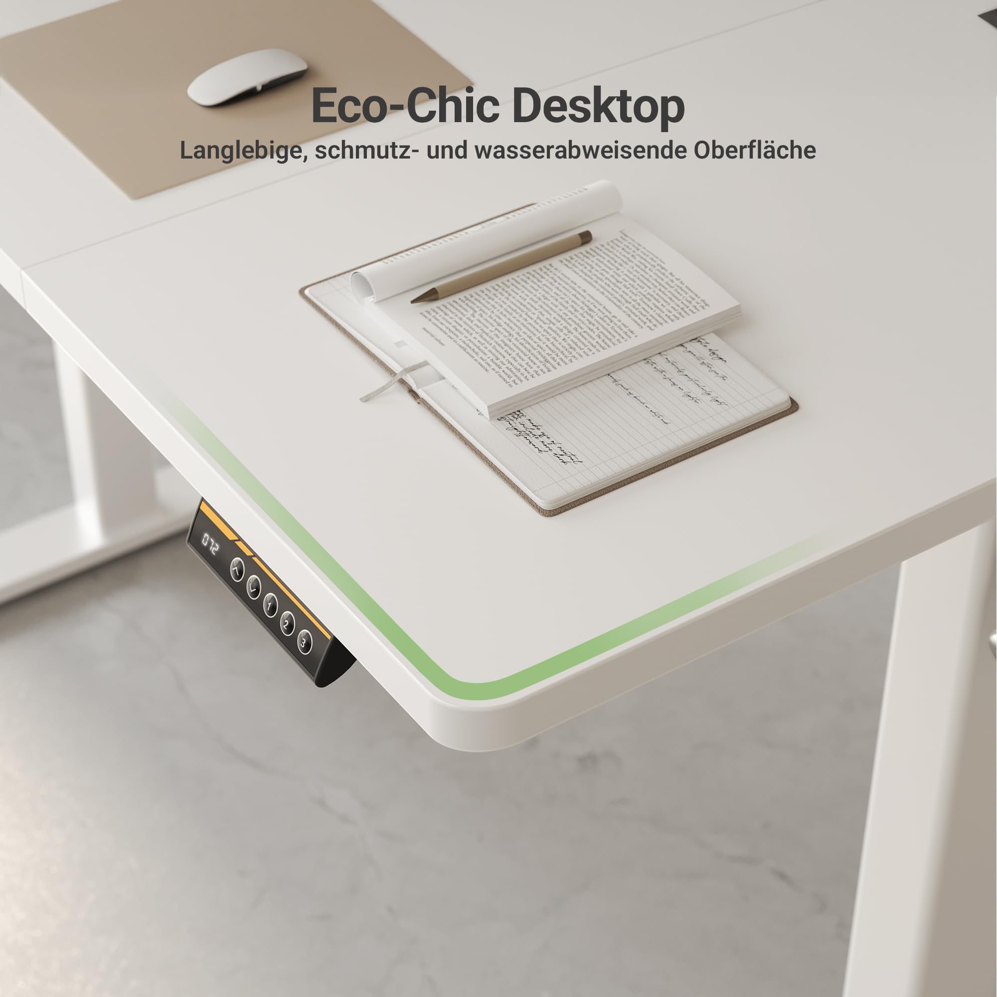 Claiks Höhenverstellbarer Schreibtisch 160 x 80 cm (FSC®), 80KG Tragkraft Schreibtisch Höhenverstellbar mit 2 Haken und 3 Memory-Funktion, Standing Desk mit Leiser Motor für Home Office, Weiß