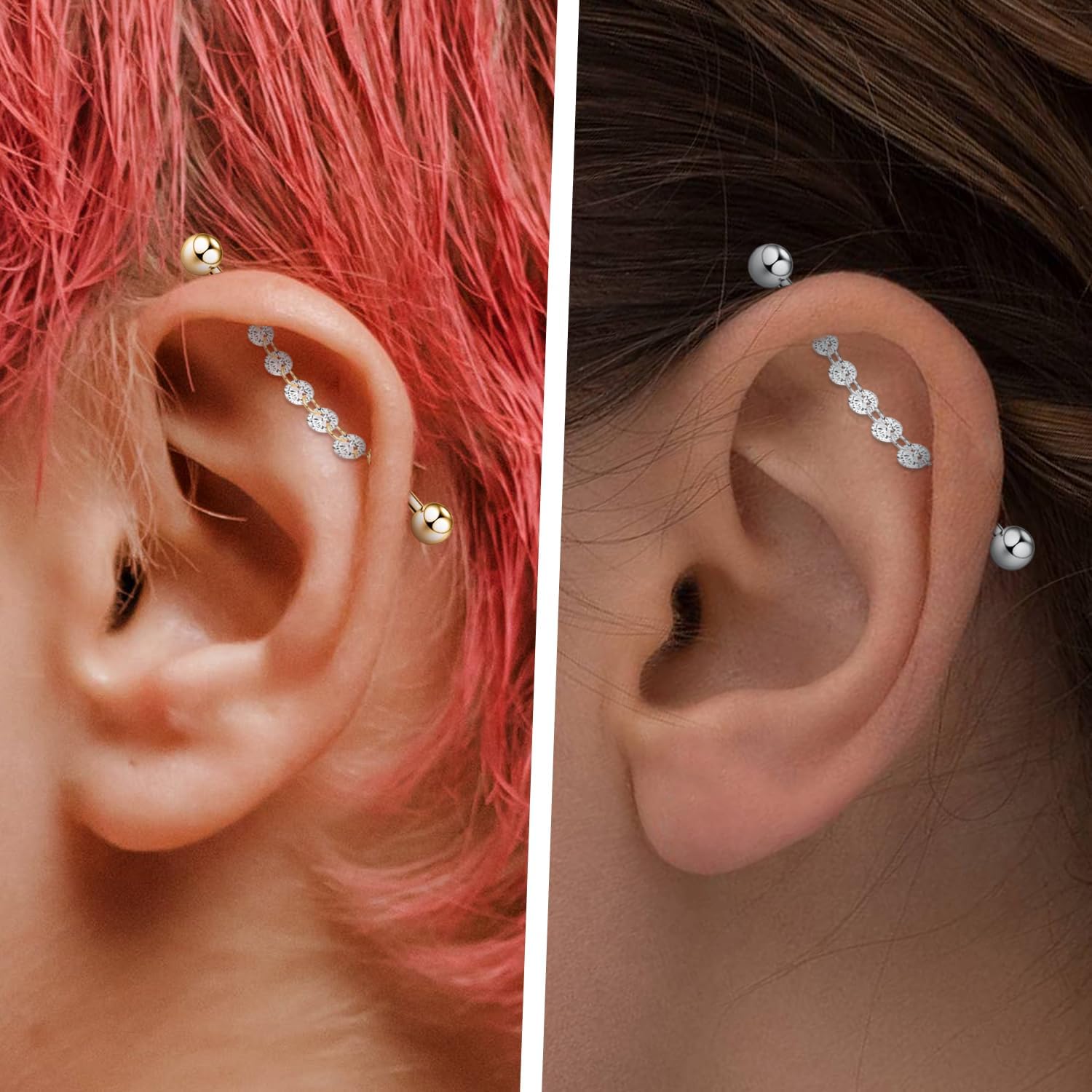 FUNLMO Industrial Piercing Jewelry Chain Titanium Industrial Bar Cube Zircon Industrial Jewelry Cartilage Earring Conch Helix Piercing Jewelry 14G 38mm - Image 4