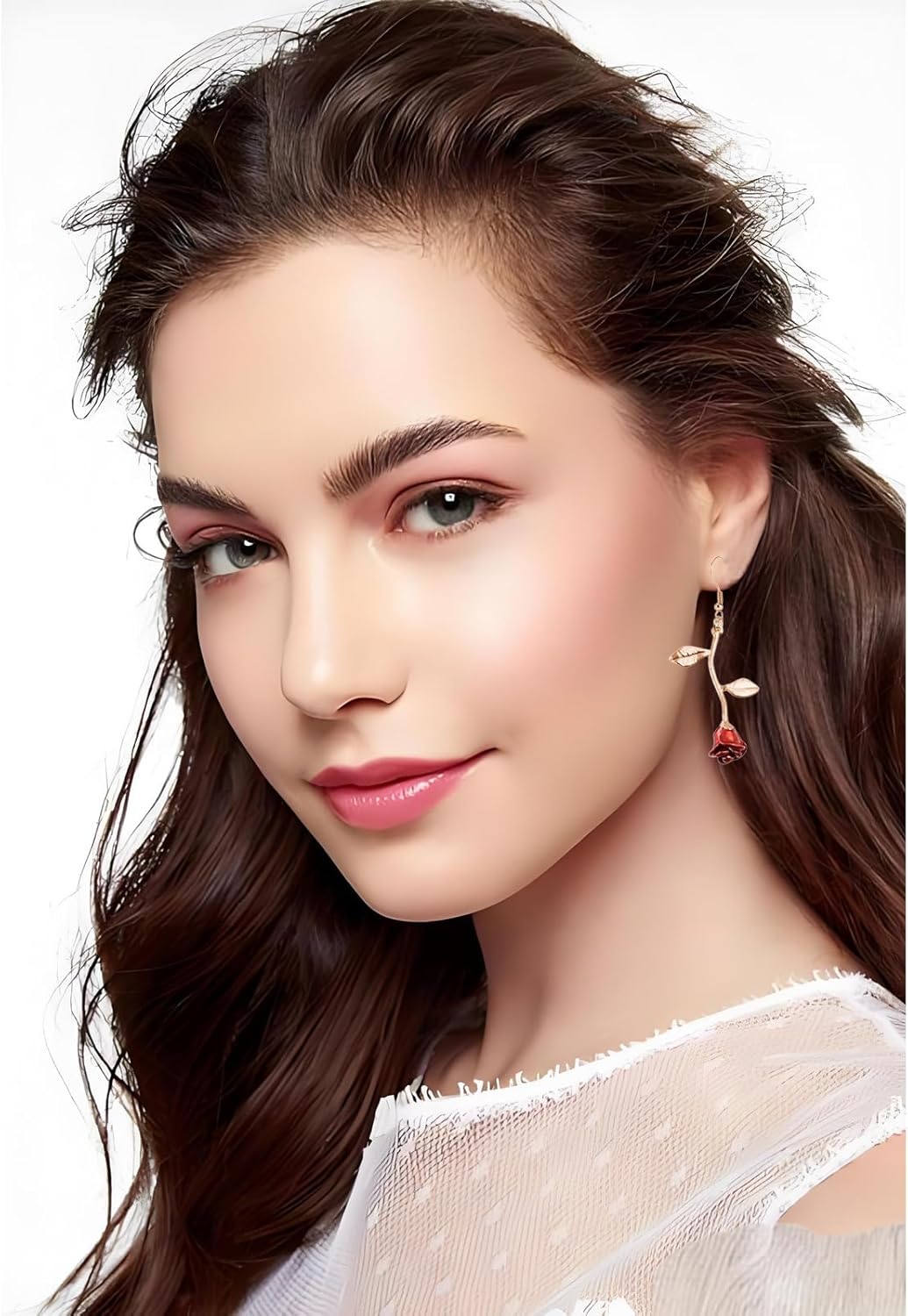 Red Rose Jewelry Set for Women Chic Rose Flower Pendant Necklace Red Flower Dangle Drop Earrings Valentines Day Wedding Holiday Jewelry Gifts - Image 3