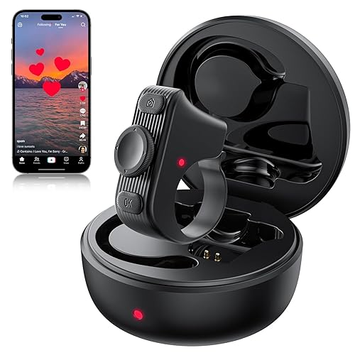 MILOUZ Remote Scrolling Ring for Tiktok,Page Turner for Kindle App,Bluetooth Camera Shutter Remote for iPhone, Android,iOS,iPad,Tablet-Black - Black