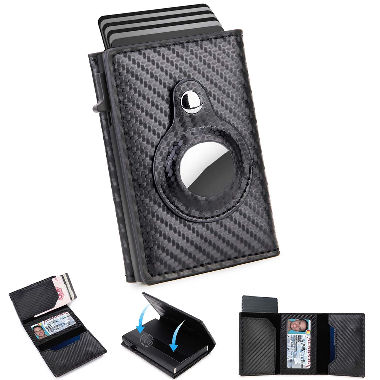 DIENQI AirTag Wallet for Men: Pop Up Bank Credit Card Holder for Apple AirTag, Magnetic Smart Wallet With Airtag Holder, RFID Blocking, 9 Cards