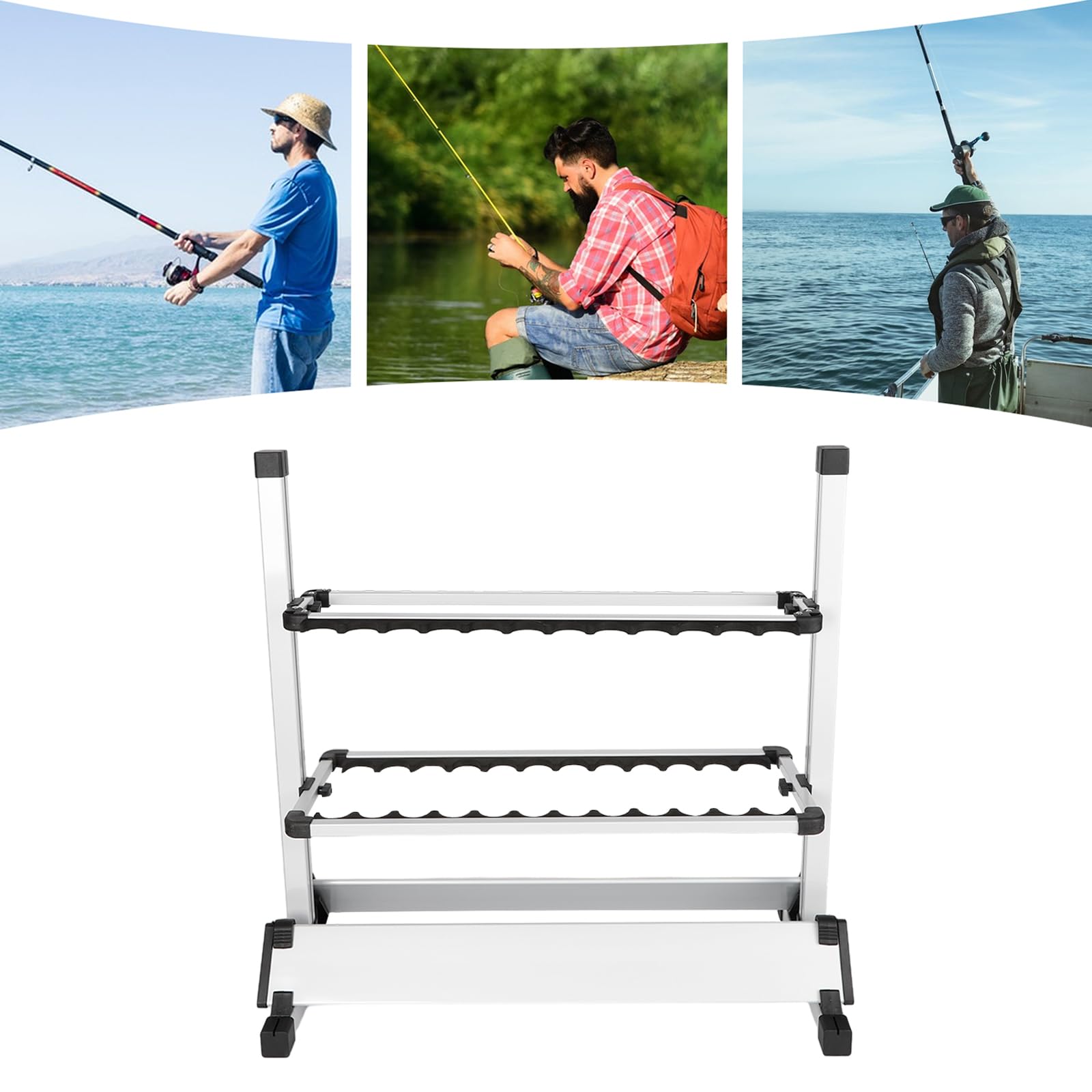 24 Ruten Rutenständer, Tragbare Angelrutenhalter, Aluminium Rutenhalter Angeln Halterung mit Schutzkappe für Booten, Einkaufszentren, Angelgeschäften, Garagen 73 * 32 * 72cm