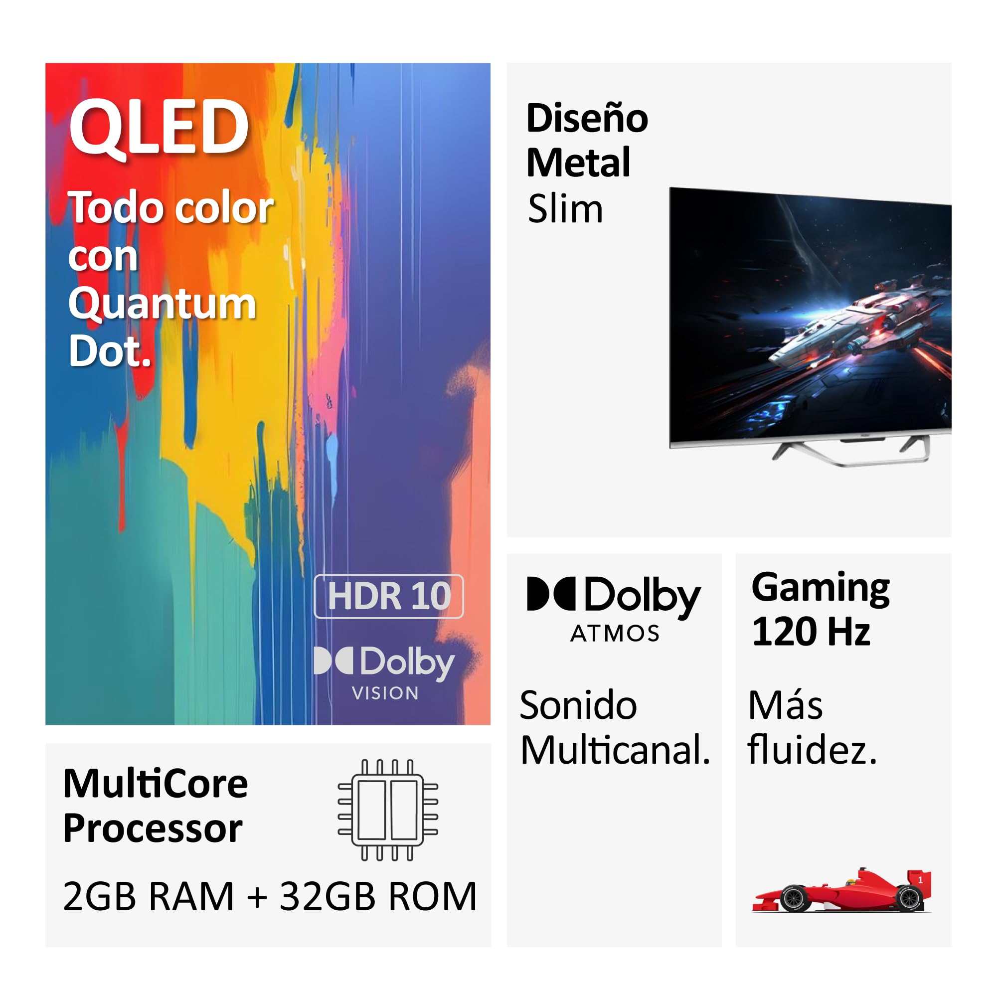 Haier QLED 4K UHD H50Q800UX, 50", Smart TV, Google TV, Dolby Atmos y Dolby Vision, HDR 10, Smart Remote Control, Google Assistant, Bluetooth 5.1, DBX TV, HDMI 2.1 x 4, Sin Marcos, 2024