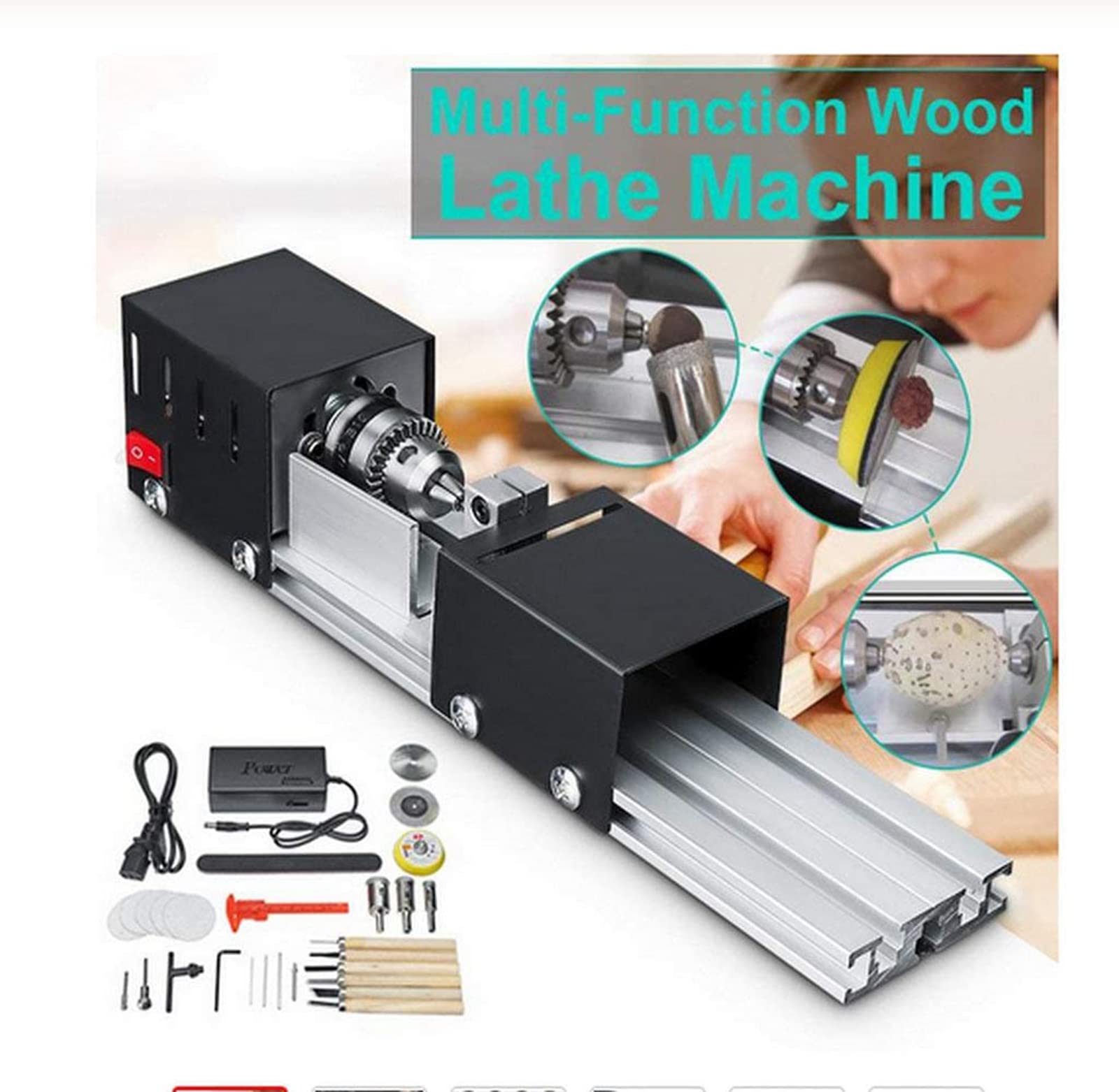 Mini máquina Herramienta de Torno CNC de 200 W, Mini máquina de Torno para Trabajar la Madera de sobremesa, fresadora de Torno de Madera para carpintería DIY, Juego de Herramientas rotativas para ta