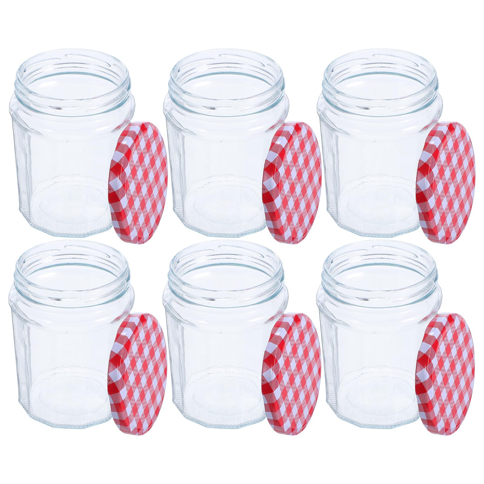 BESPORTBLE Barattoli di Vetro Ermetici Esagonali 6 Pezzi da 380 Ml con Coperchi Sigillati per Conserve Marmellate Dolcificanti Spezie e Conservazione Alimentare in Cucina