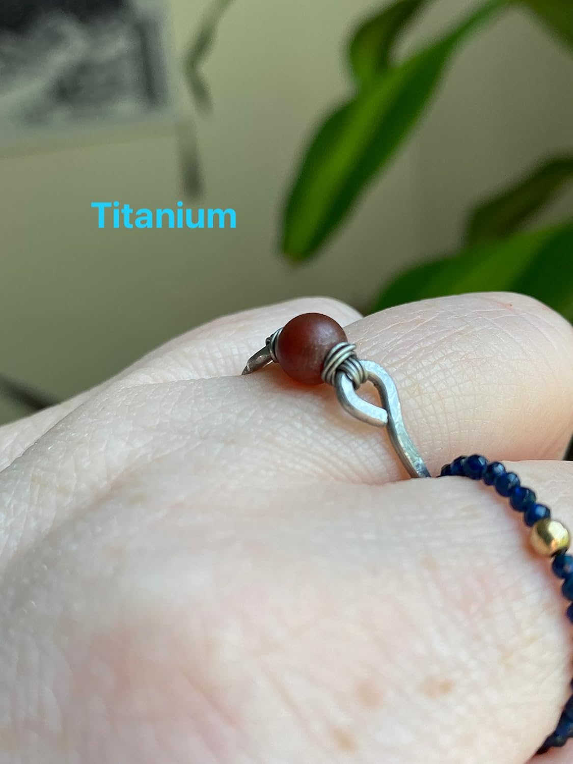 Frosted Sardonyx 6mm Bead Ring in Stainless Steel- Silver-Bronze-Copper- Black Iron-Titanium-Niobium-14K Gold-14K Rose Gold Hand Hammered Ring Sizes 4-16