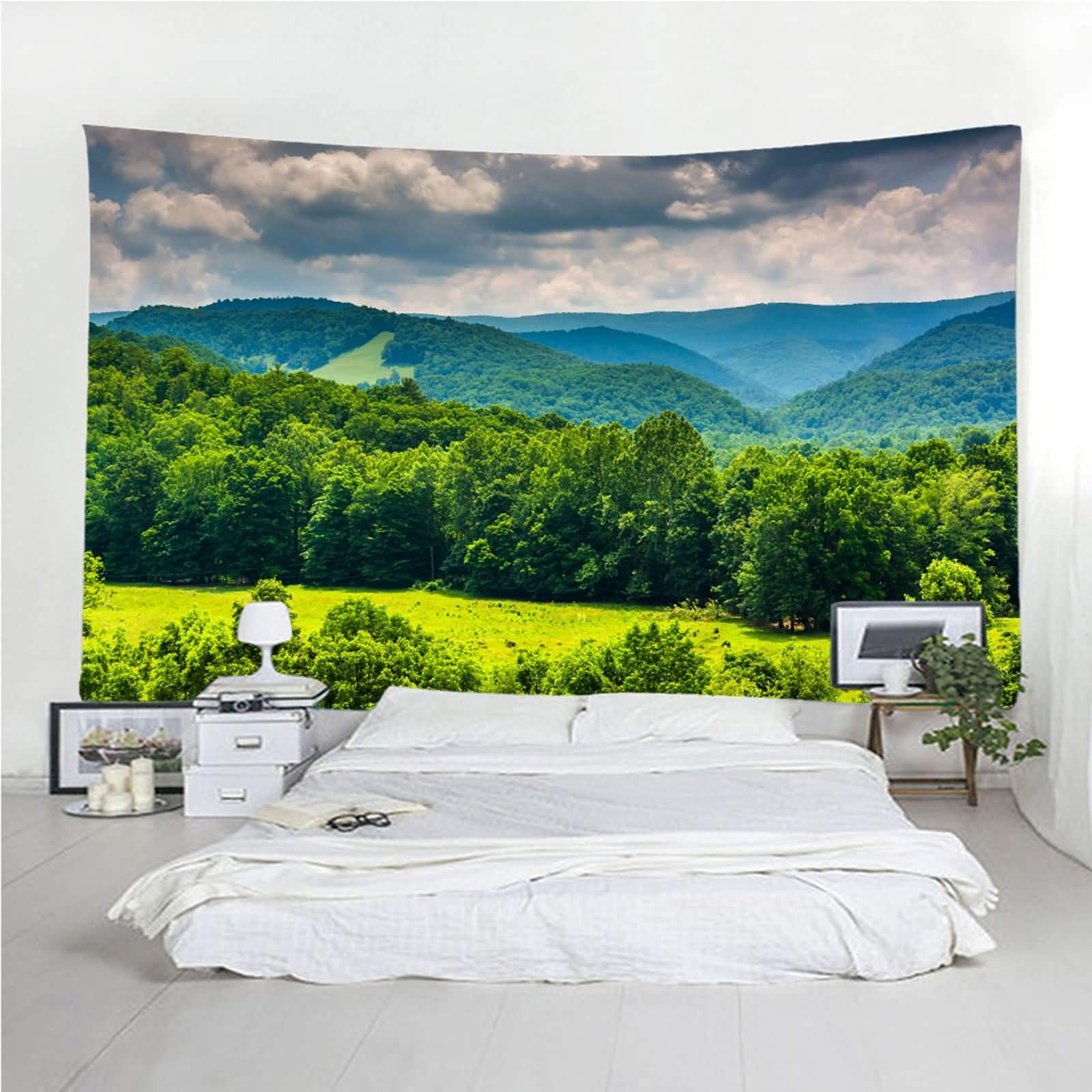 Homxi Wandteppich Klein 260 x 240 CM,Polyester Wall Tapestry Wanddeko Naturlandschaft Grün Wandtuch Psychedelic