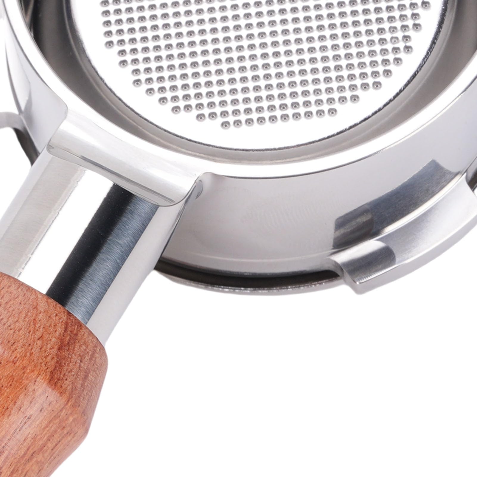 Portafiltro senza fondo da 58 mm adatto per macchina da caffè Petrus Portafiltro senza fondo per caffè in acciaio inossidabile Manico in legno a 3 orecchie