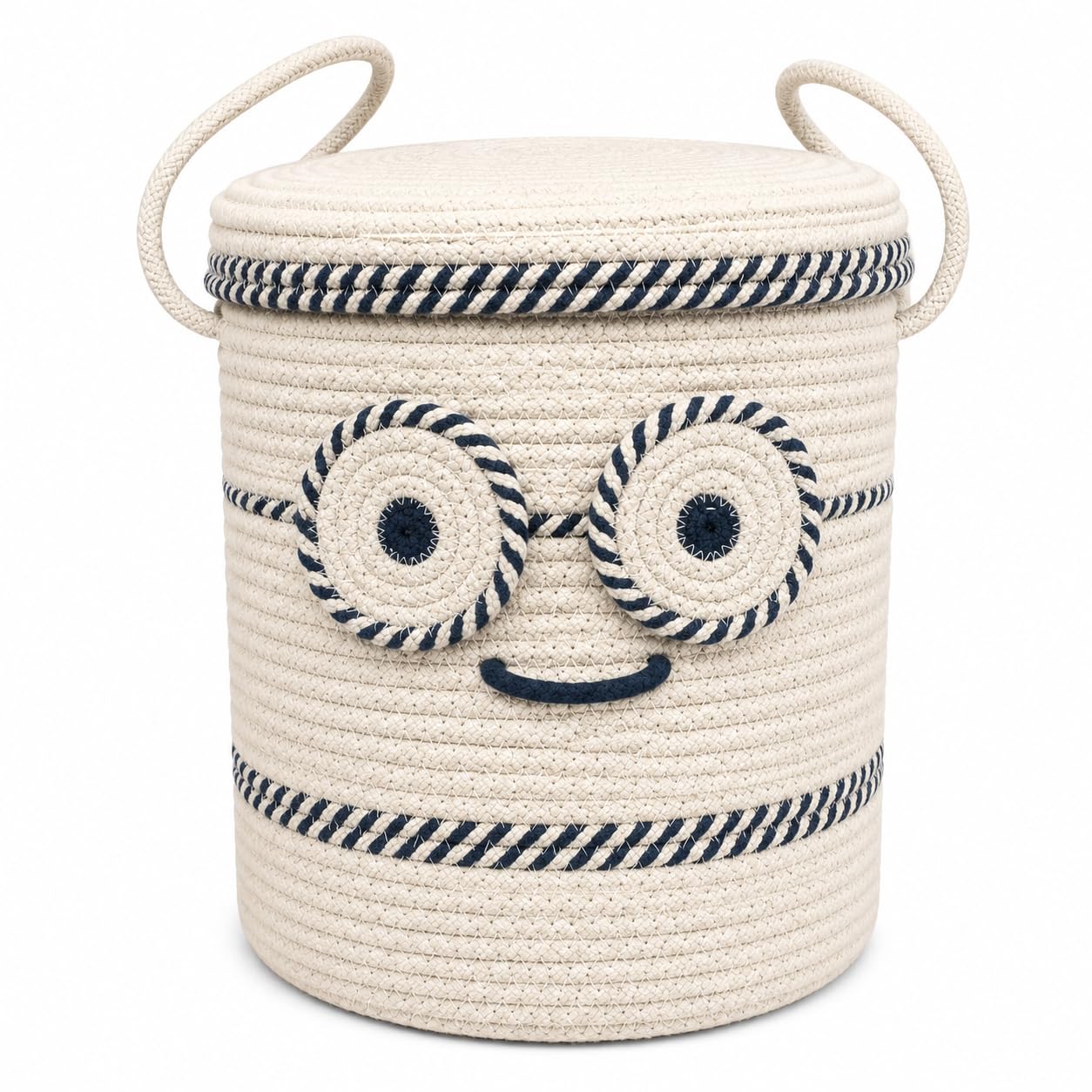 YOUD Laundry Basket of Cotton Rope | Storage Basket with Lid | Woven Kids Toys Hamper | Decorative Clothes Organizer | Eco-Friendly Multi-Purpose Bag-image-2